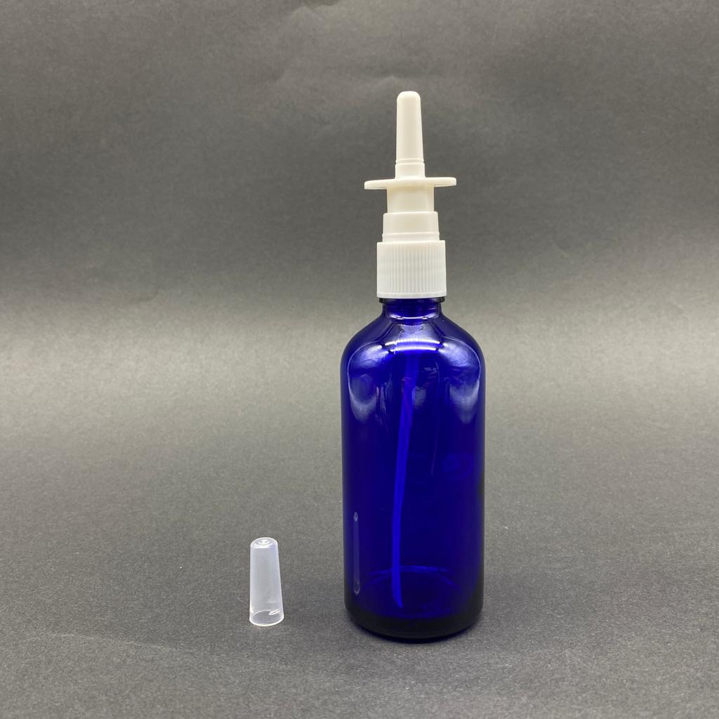 100 Cc Mavi Cam Şişe Beyaz Burun Spreyli Takım - 100 Ml Nazal Spreyli Cam Şişe