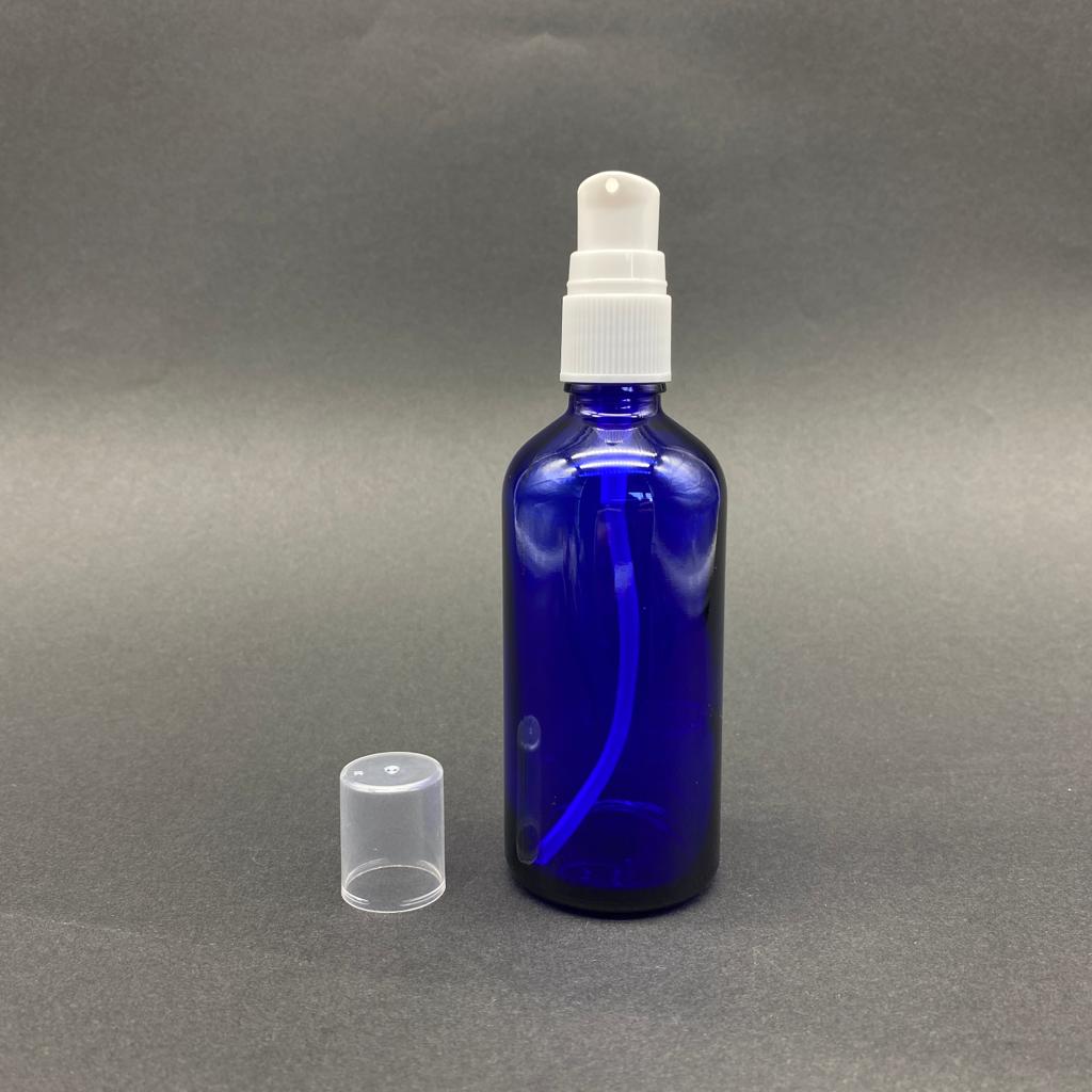 100 Cc Mavi Cam Şişe Beyaz Losyon Pompalı Takım - 100 Ml Pompalı Cam Şişe