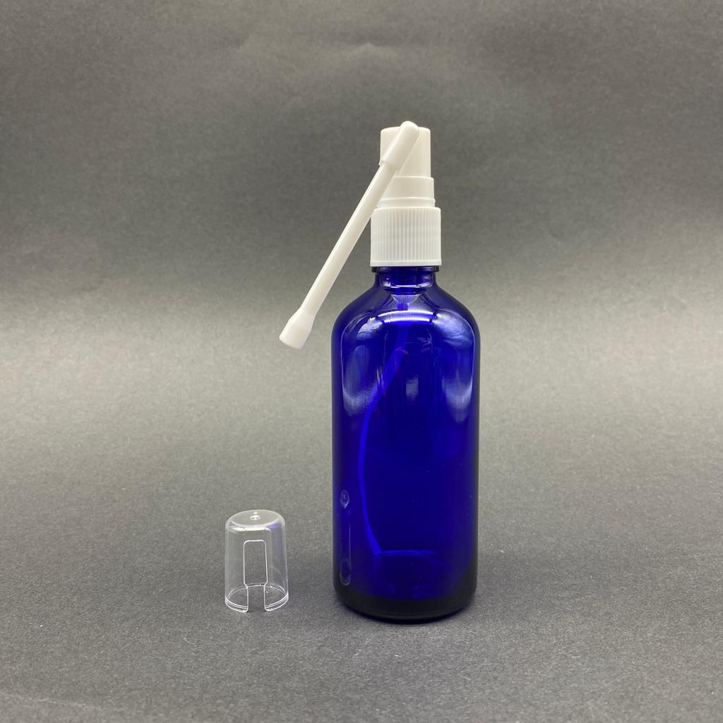100 Cc Mavi Cam Şişe Beyaz Oral Spreyli Takım - 100 Ml Boğaz Spreyli Cam Şişe