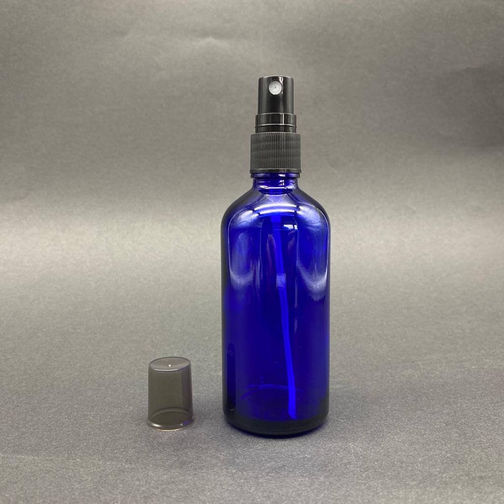 100 Cc Mavi Cam Şişe Siyah Spreyli Takım - 100 Ml Spreyli Şişe