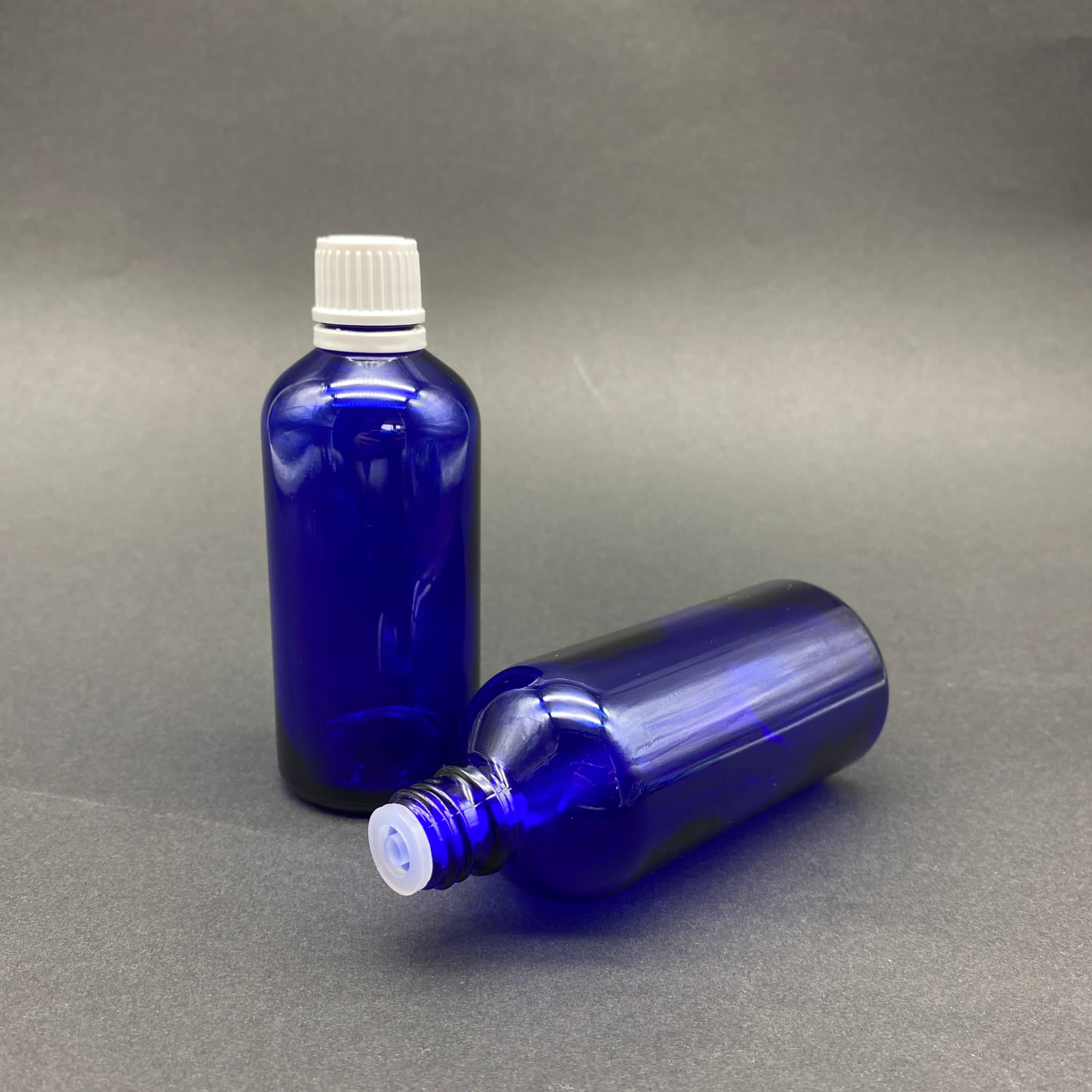 100 Cc Mavi İçten Damlalıklı - Beyaz Kilit Kapaklı Cam Şişe - 100 Ml Mavi Yeni İçten Damlalıklı Cam Şişe