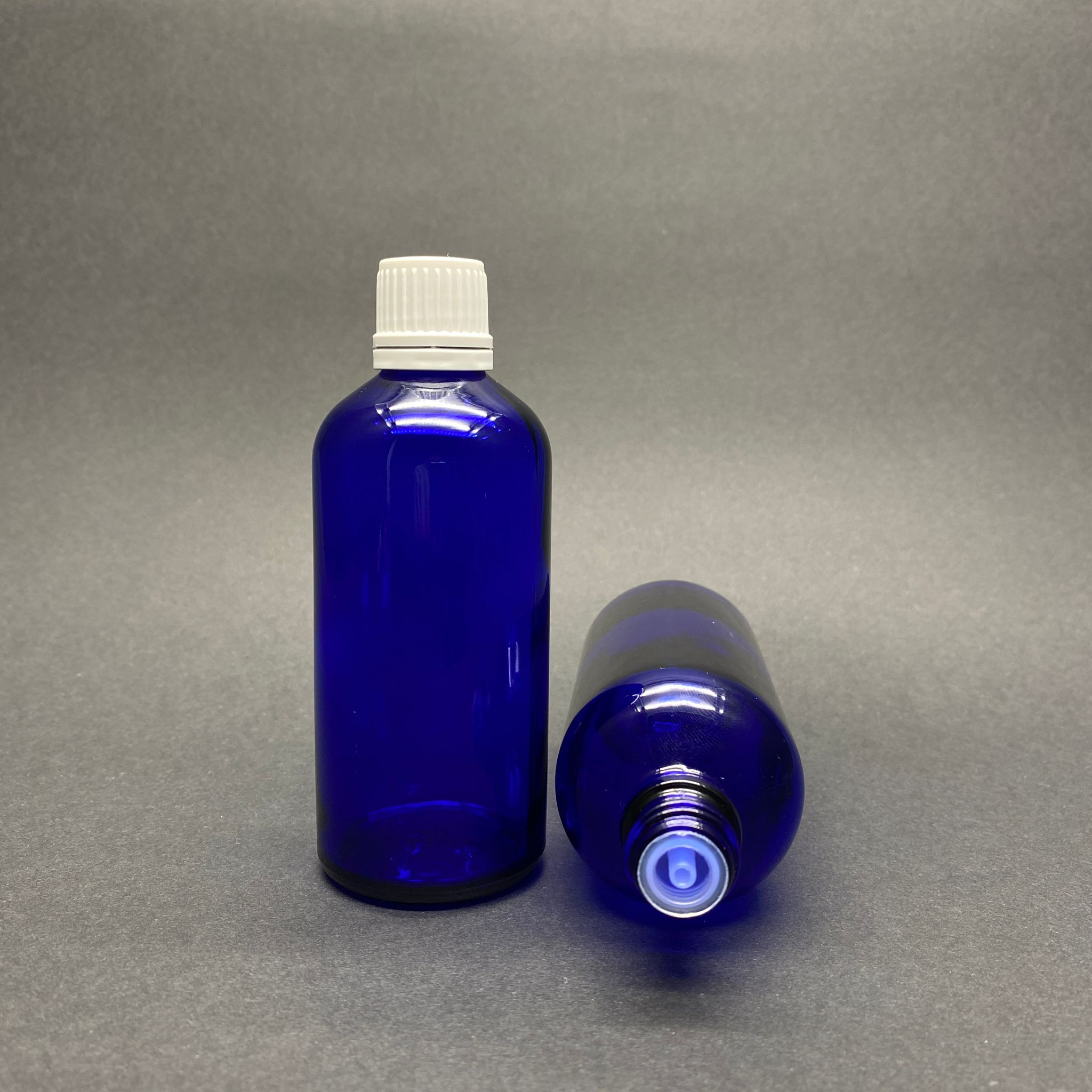 100 Cc Mavi İçten Damlalıklı (Opsiyonel Damlalık) - Beyaz Kilitli Kapaklı Cam Şişe - 100 Ml Kolonya Tıpalı Cam Şişe