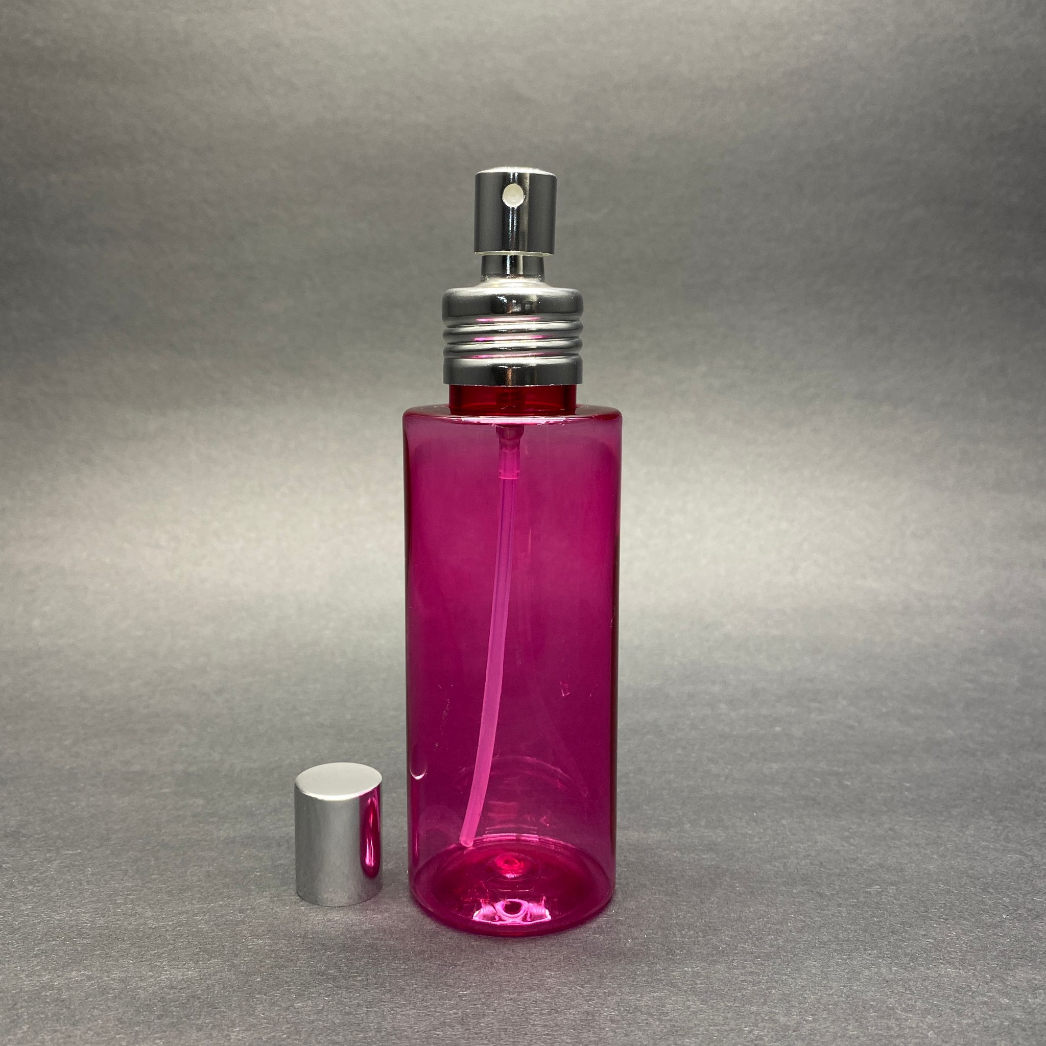 100 Cc Pembe Küt Model Parfüm Kolonya Pet Şişe - Metal Spreyli Takım - 100 Ml Lüx Spreyli Parfüm - Kolonya Şişesi (Vidalı Ağız, Manüel Kapanıp Açılabilir)