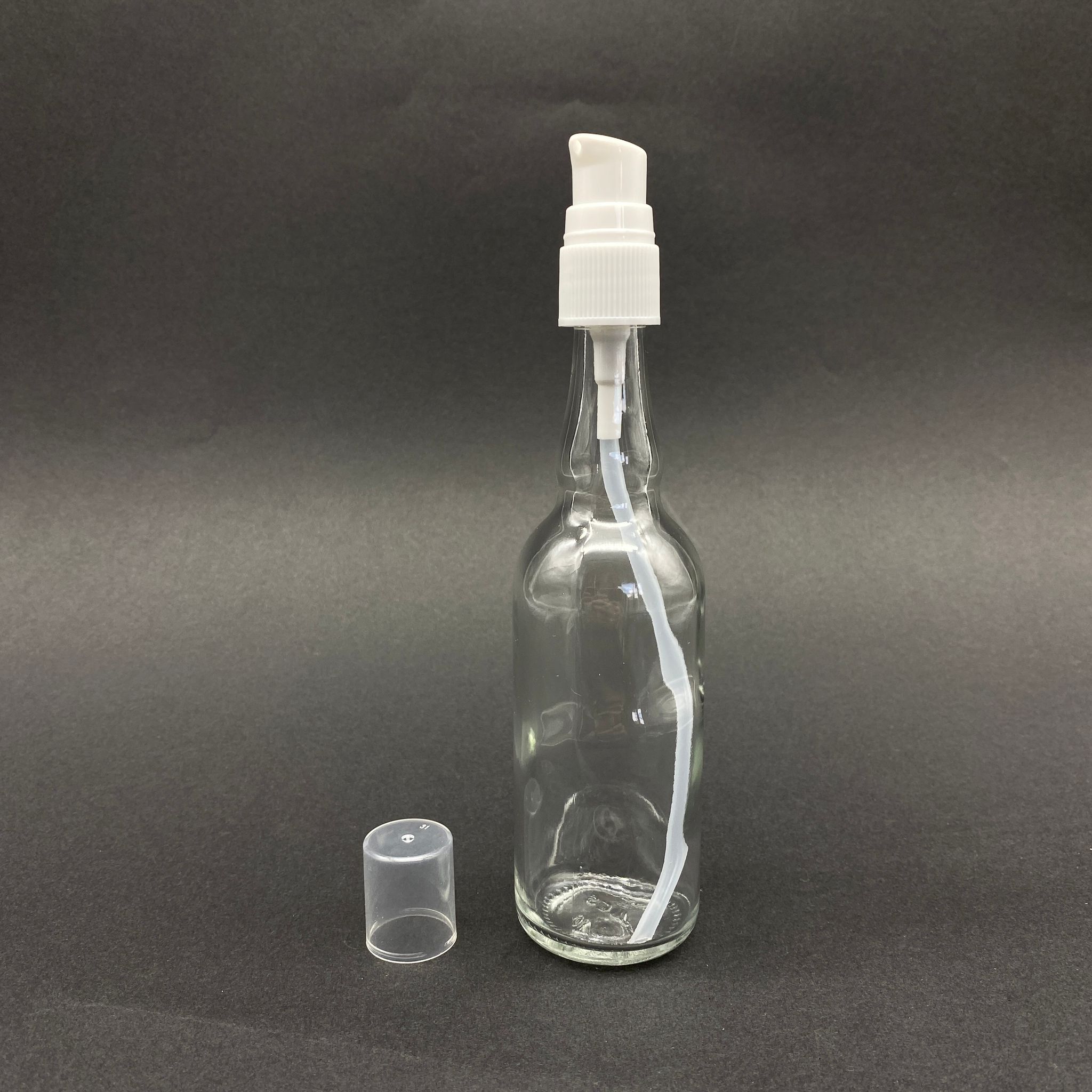 100 Cc Şeffaf Cam Boğumlu Şişe Beyaz Losyon Pompalı Takım - 100 Ml Losyon Şişesi