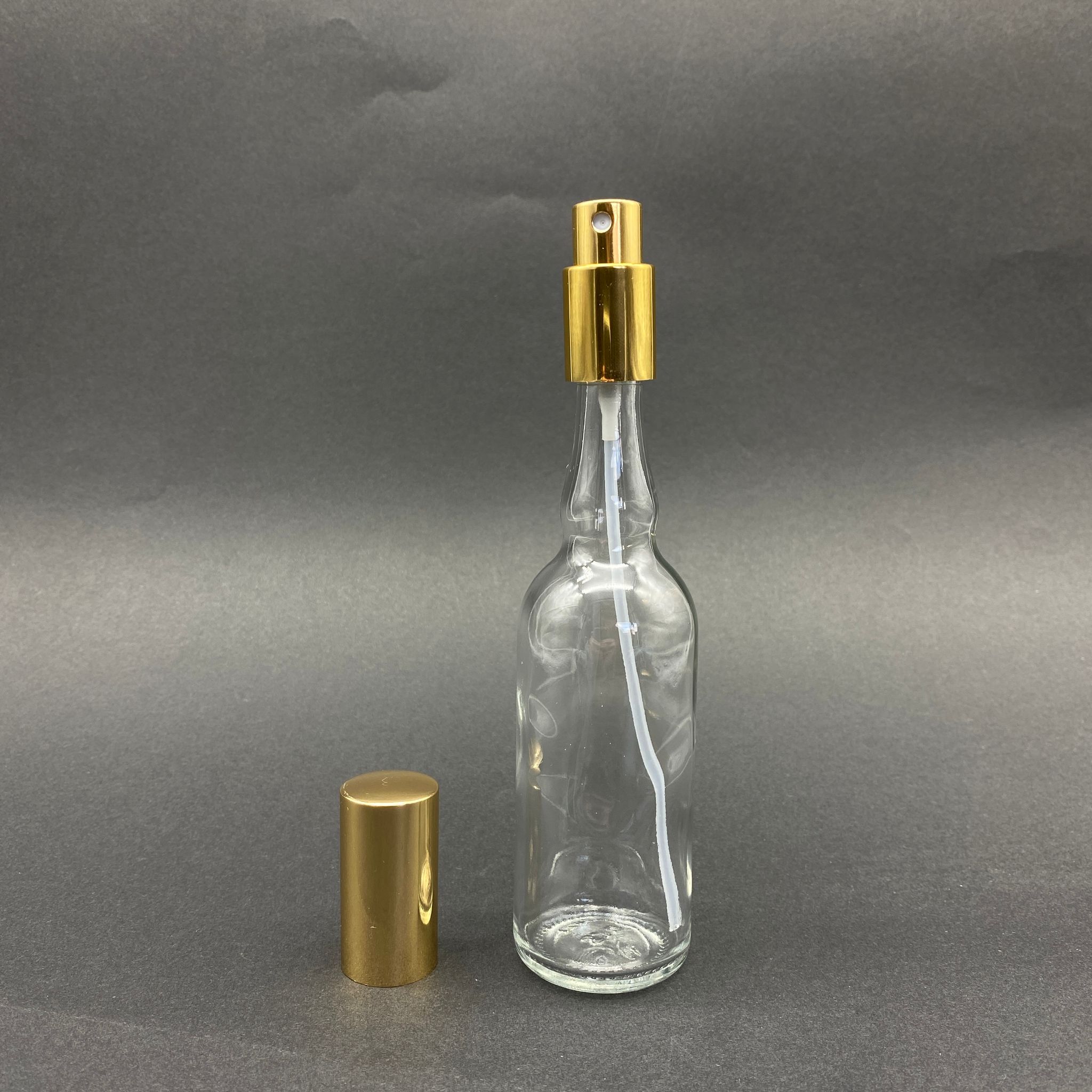 100 Cc Şeffaf Cam Boğumlu Şişe - Lüks Metal Spreyli Takım - 100 Ml Spreyli Cam Şişe