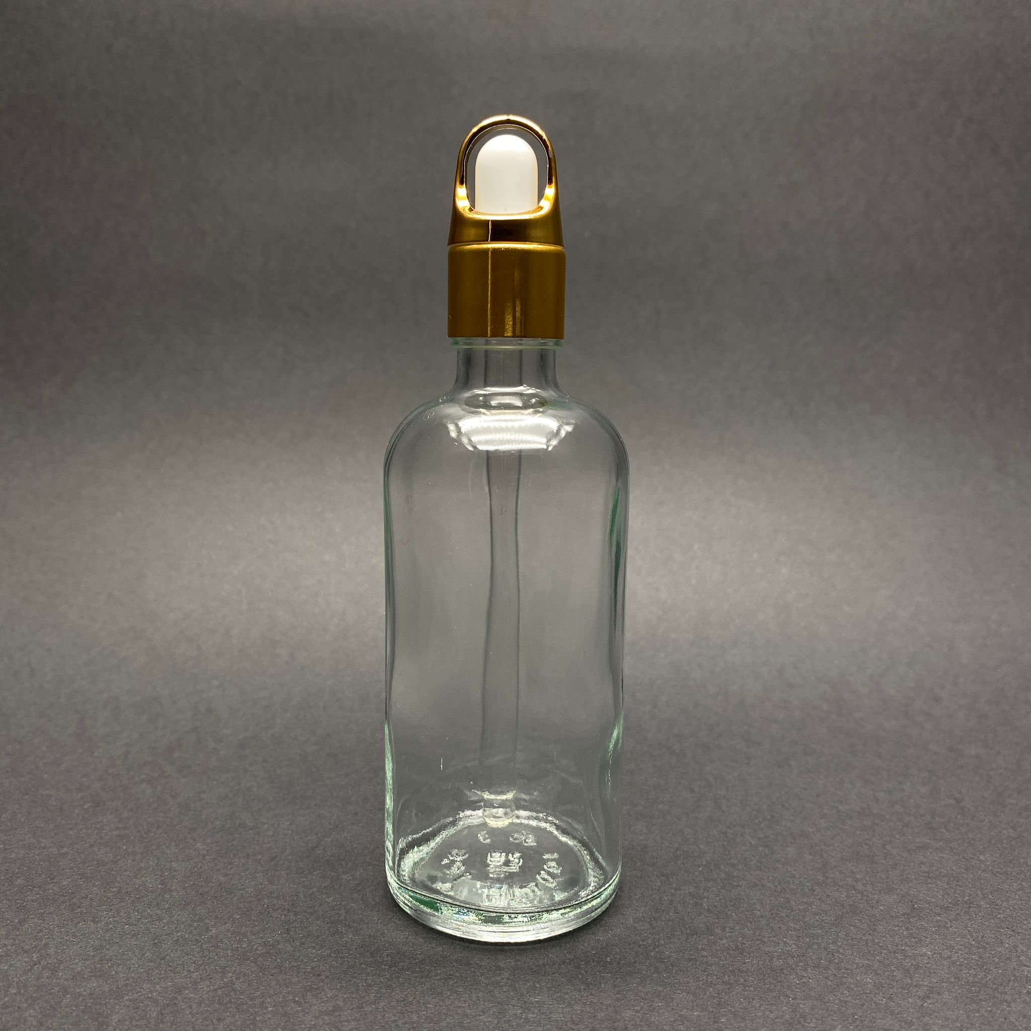 100 Cc Şeffaf Cam Damlalıklı Şişe - Beyaz Emzik - Gold Flower Sepet Model Metalik Kapak - 100 Ml Cam Damlalıklı Şişe