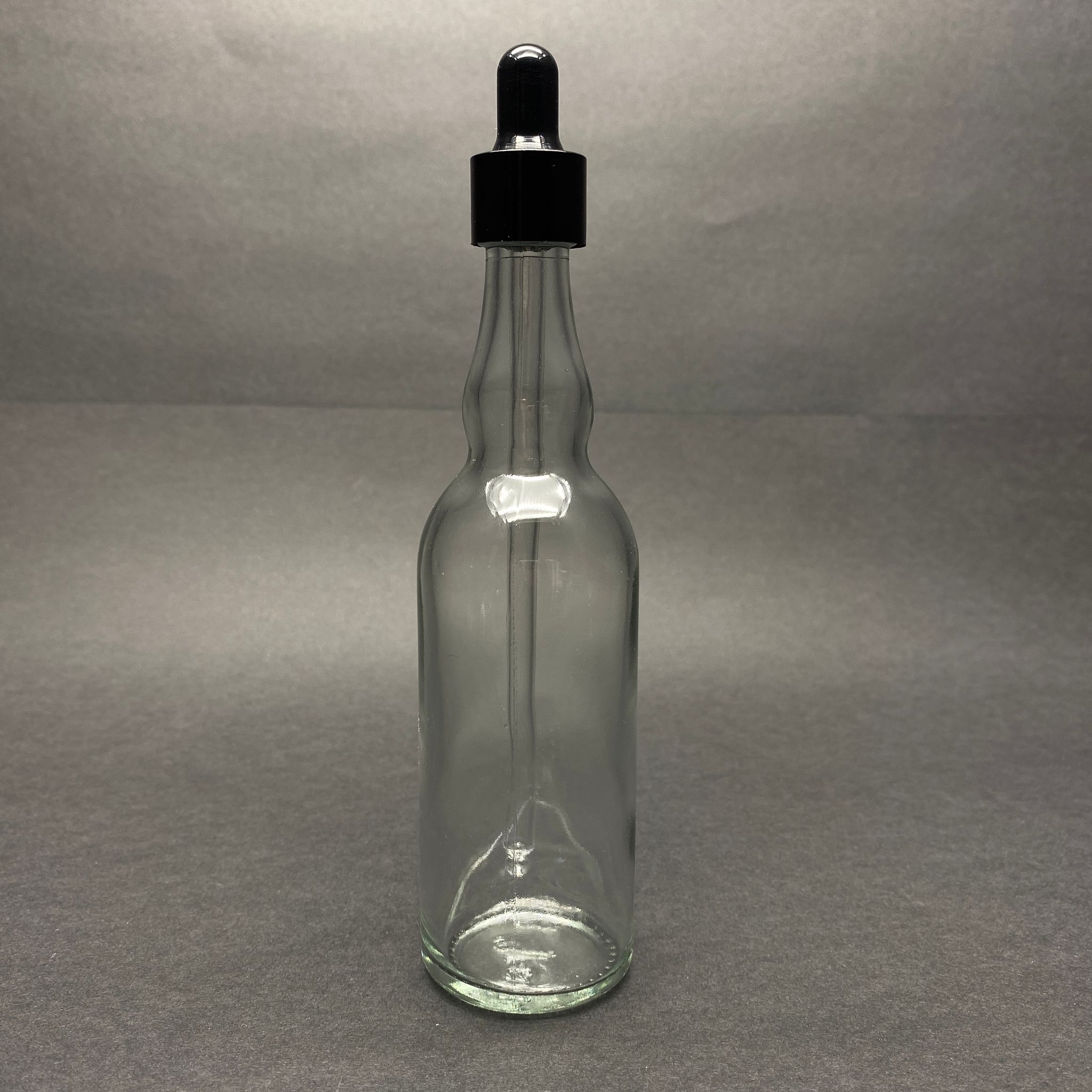 100 Cc Şeffaf Cam Damlalıklı Şişe Boğumlu Model - Siyah Emzik - Siyah Metal Kapak - 100 Ml Saydam Cam Damlalıklı Şişe