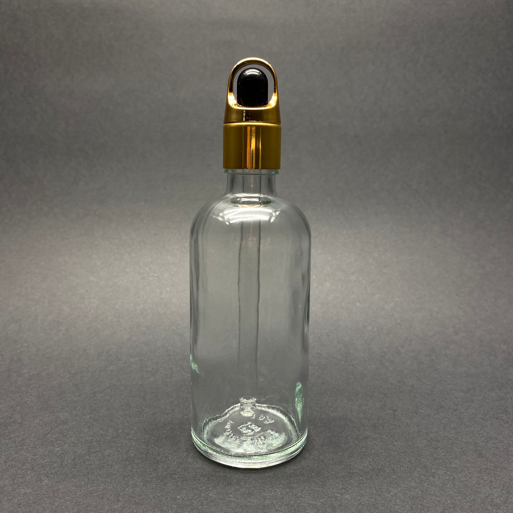 100 Cc Şeffaf Cam Damlalıklı Şişe - Siyah Emzik - Gold Flower Sepet Model Metalik Kapak - 100 Ml Cam Damlalıklı Şişe