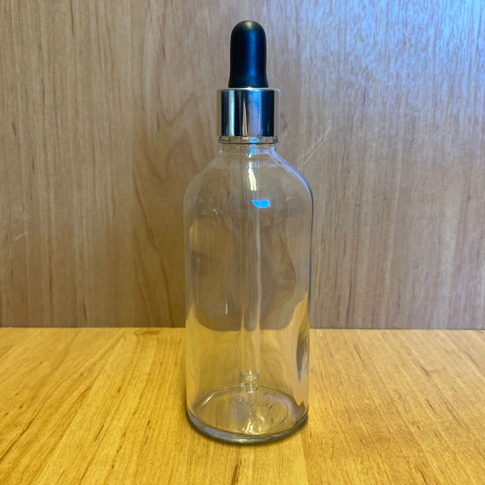 100 Cc Şeffaf Cam Damlalıklı Şişe - Siyah Emzik - Gümüş Metalik Kapak - 100 Ml Saydam Cam Damlalıklı Şişe