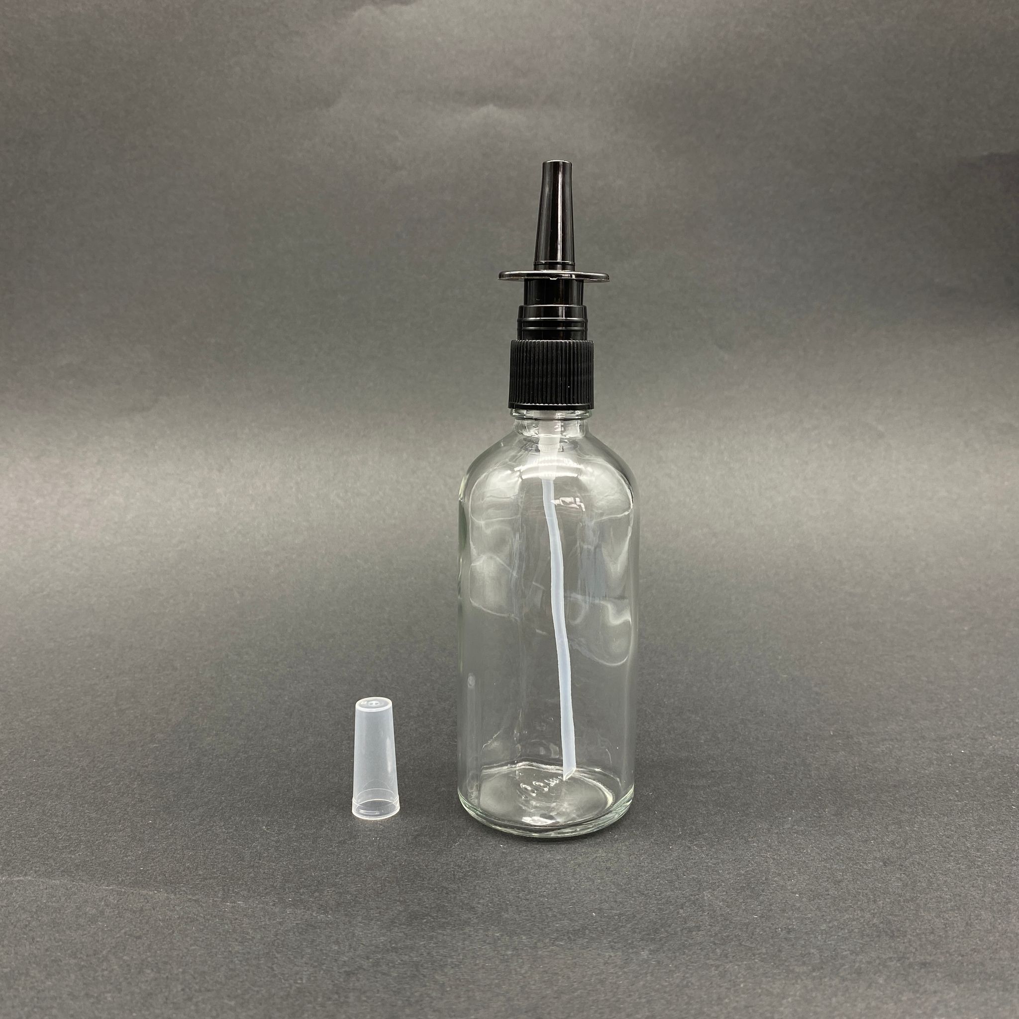 100 Cc Şeffaf Cam Şişe - Siyah Nazal Burun Spreyli Takım - 100 Ml Burun Spreyli Cam Şişe