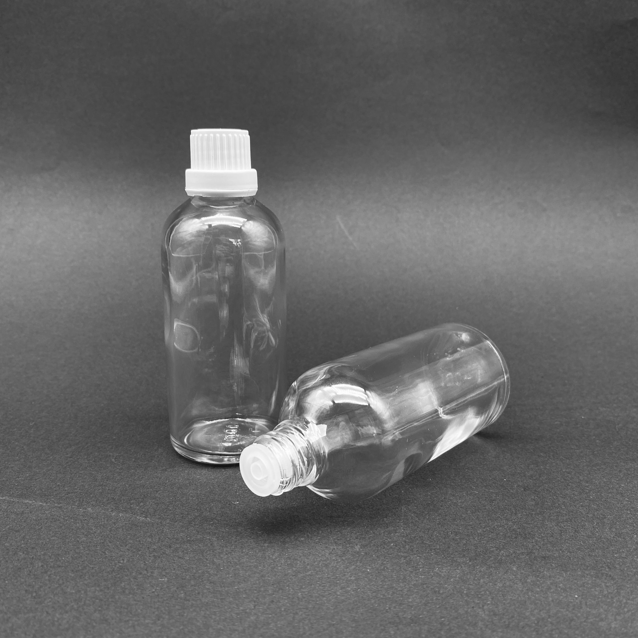 100 Cc Şeffaf İçten Damlalıklı - Beyaz Kilit Kapaklı Cam Şişe - 100 Ml Saydam Standart İçten Damlalıklı Cam Şişe