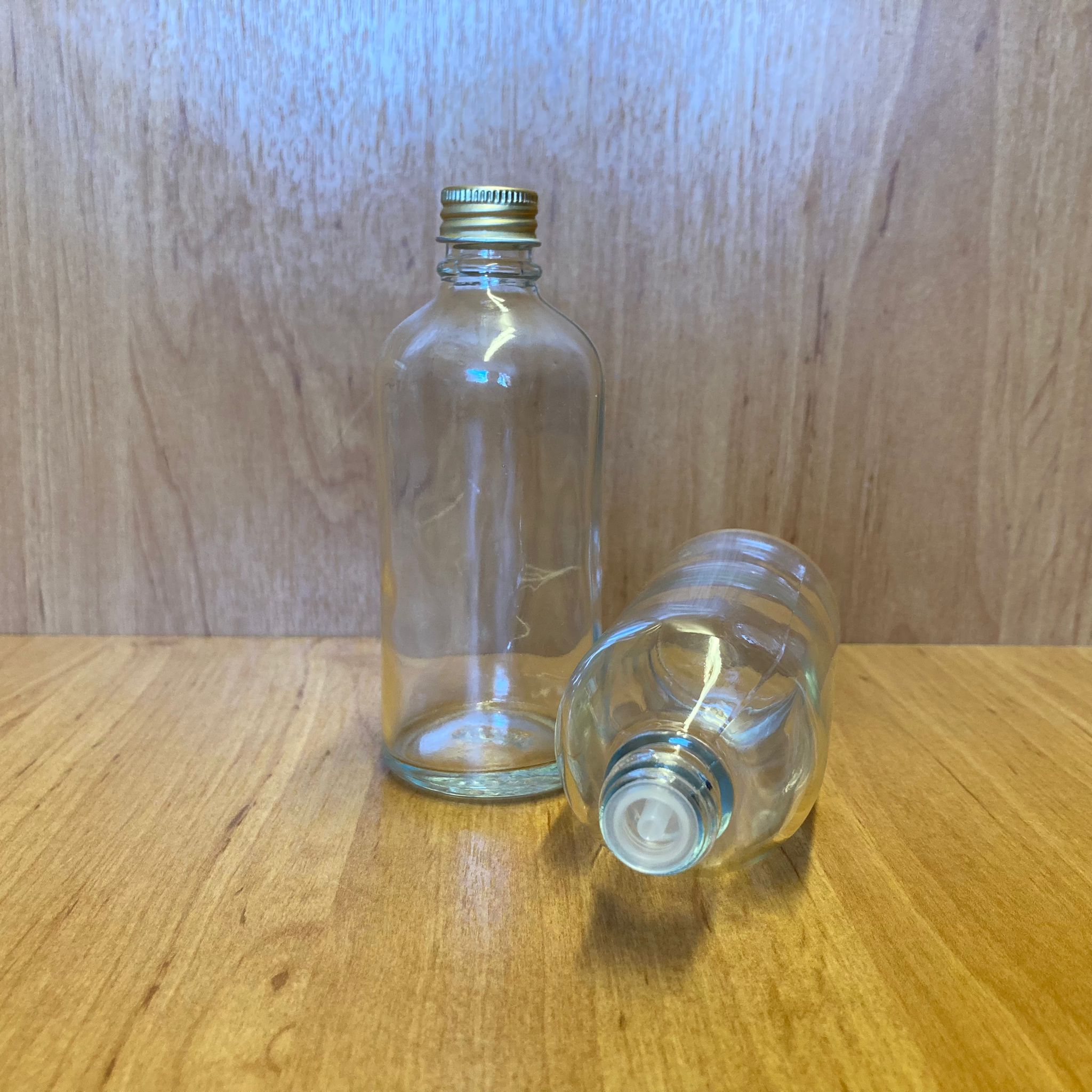 100 Cc Şeffaf İçten Damlalıklı - Gold Metal Kapaklı Cam Şişe - 100 Ml Kolonya Tıpalı Cam Şişe