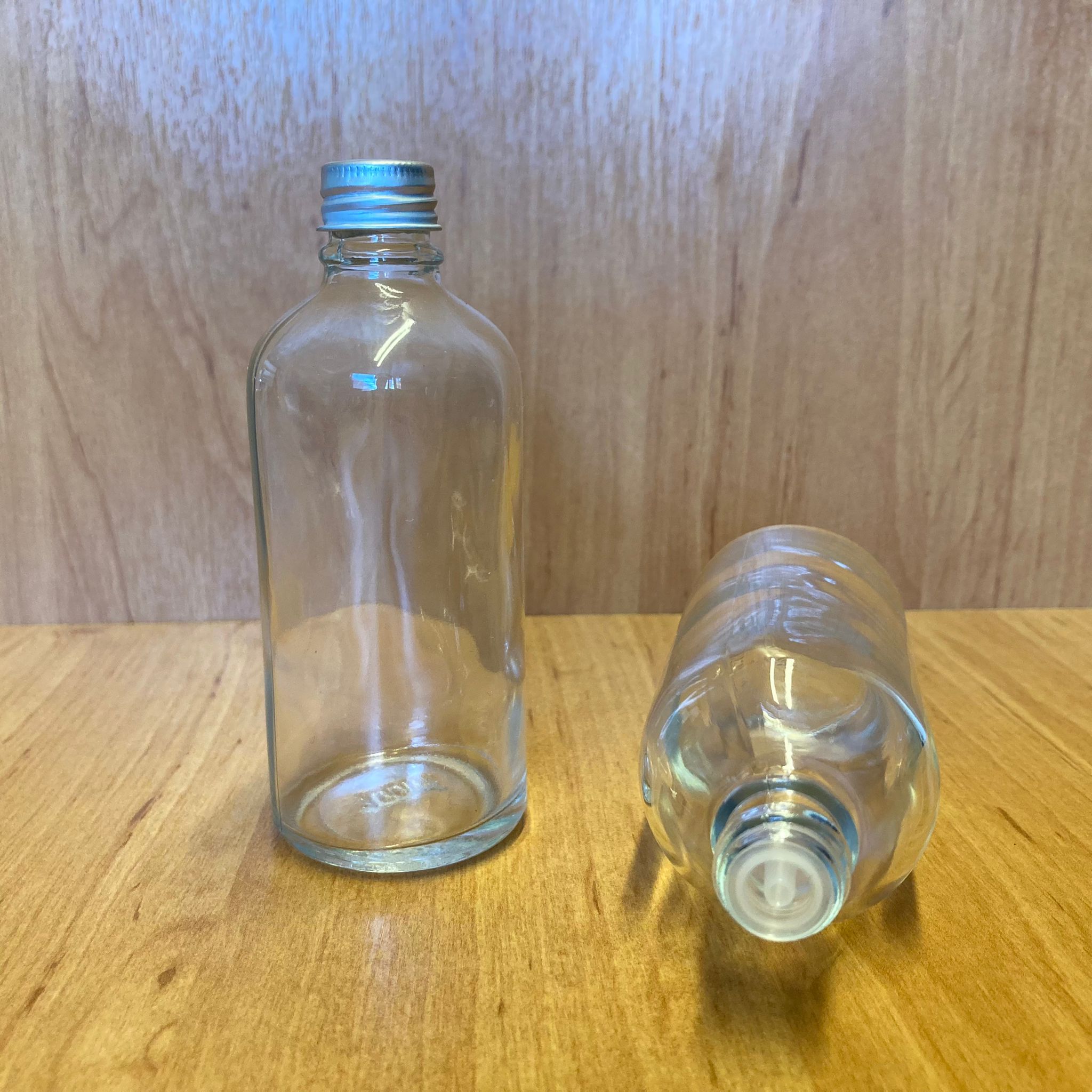 100 Cc Şeffaf İçten Damlalıklı - Gümüş Metal Kapaklı Cam Şişe - 100 Ml Kolonya Tıpalı Cam Şişe