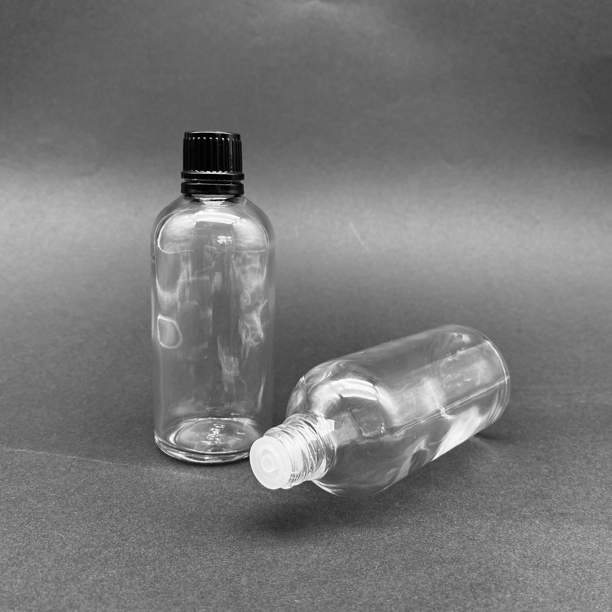 100 Cc Şeffaf İçten Damlalıklı - Siyah Kilit Kapaklı Cam Şişe - 100 Ml Saydam Yeni İçten Damlalıklı Cam Şişe