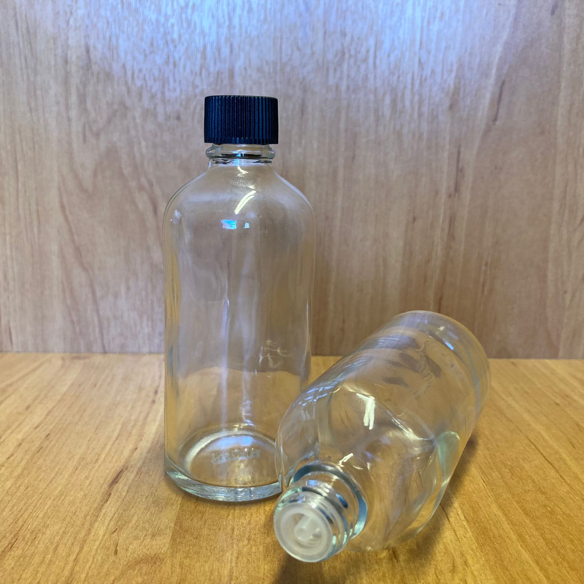100 Cc Şeffaf İçten Damlalıklı - Siyah Plastik Kapaklı Cam Şişe - 100 Ml Kolonya Tıpalı Cam Şişe