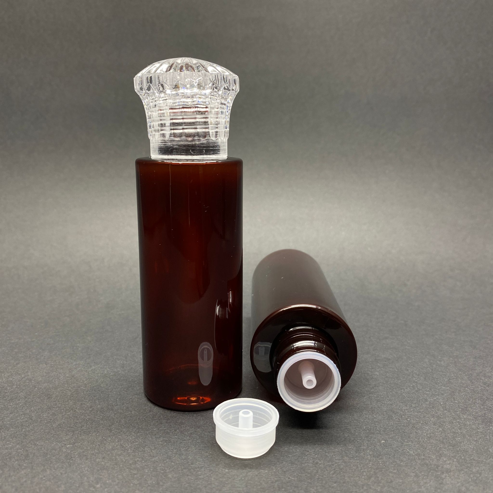 100 Cc Silindir Keskin Küt Model Sert (17 Gr) Pet Kolonya Şişesi - Kristal Kapaklı + Kolonya Tıpalı - Ağız Çapı 24 Mm - Amber