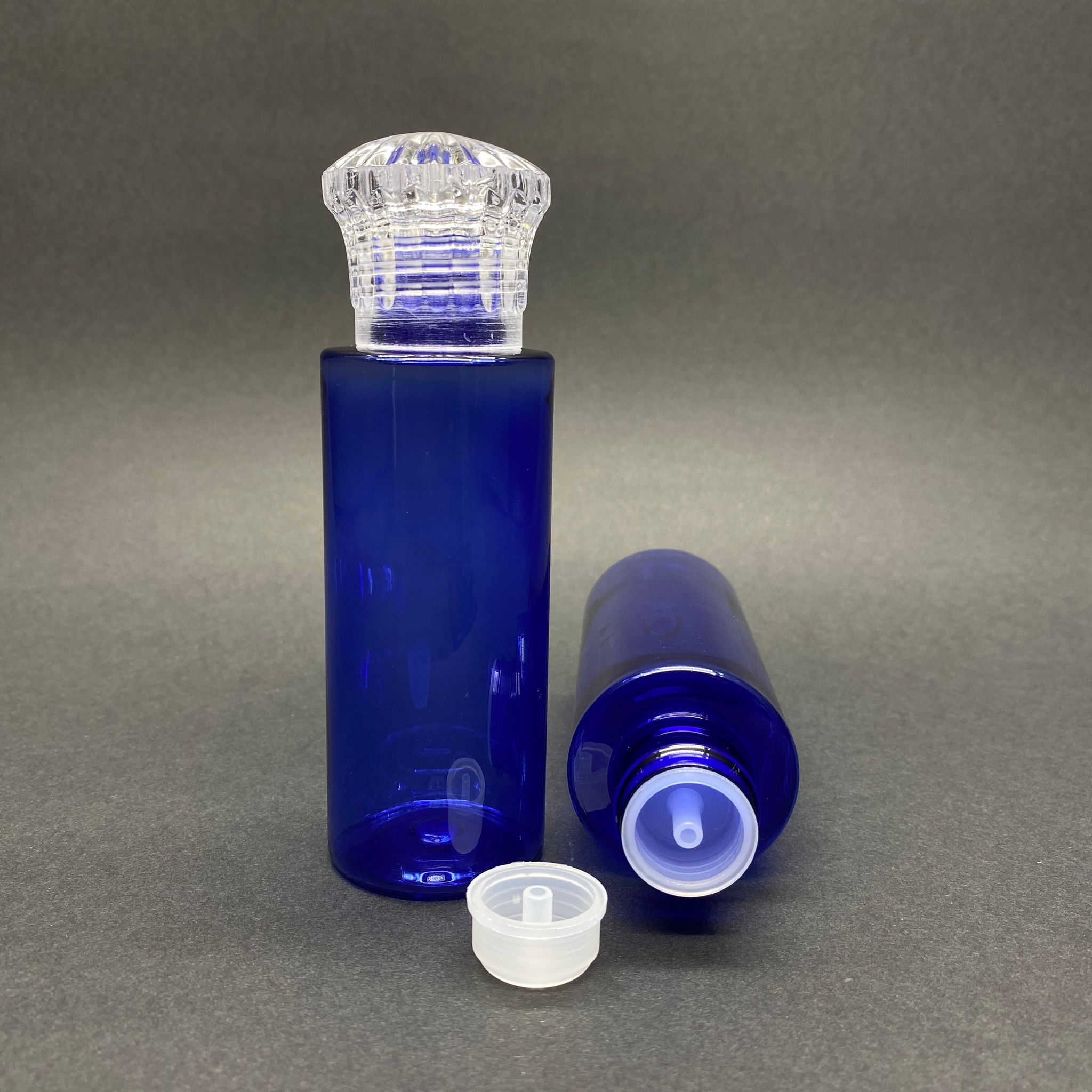 100 Cc Silindir Keskin Küt Model Sert (17 Gr) Pet Kolonya Şişesi - Kristal Kapaklı + Kolonya Tıpalı - Ağız Çapı 24 Mm - Mavi