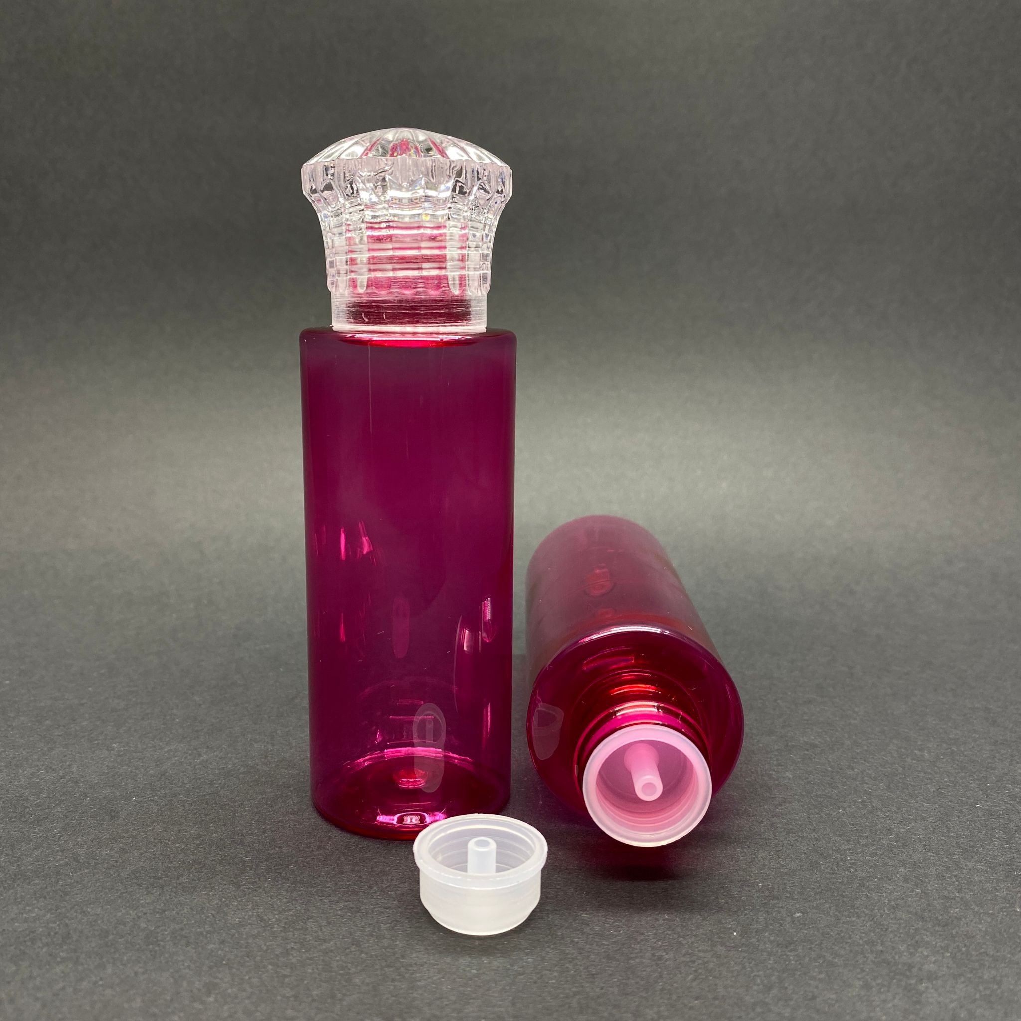 100 Cc Silindir Keskin Küt Model Sert (17 Gr) Pet Kolonya Şişesi - Kristal Kapaklı + Kolonya Tıpalı - Ağız Çapı 24 Mm - Pembe