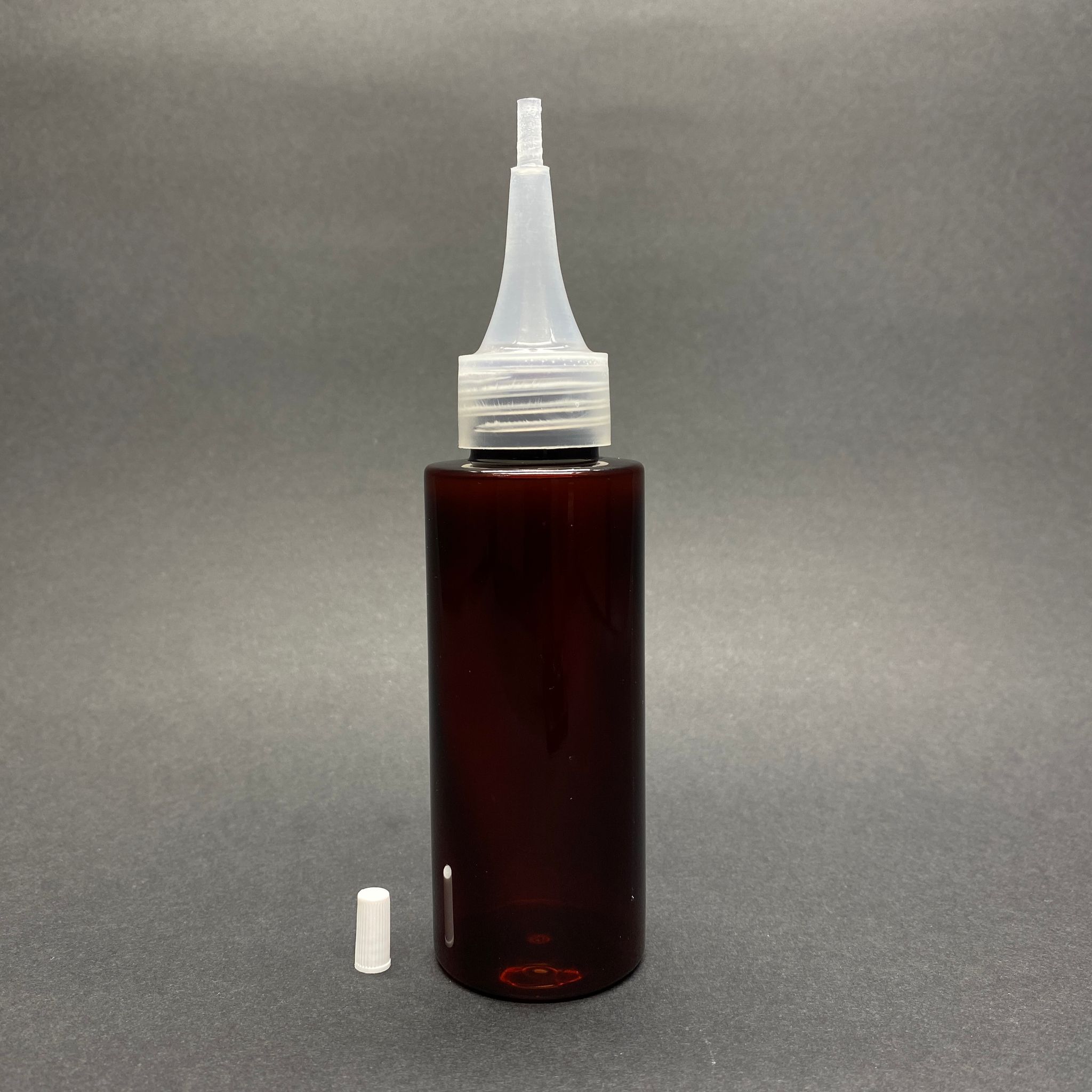 100 Cc Silindir Keskin Küt Model Sert (17 Gr) Pet Şişe - Akıtıcılı (Üstten Damlalıklı Kapaklı) - Ağız Çapı 24 Mm - Amber