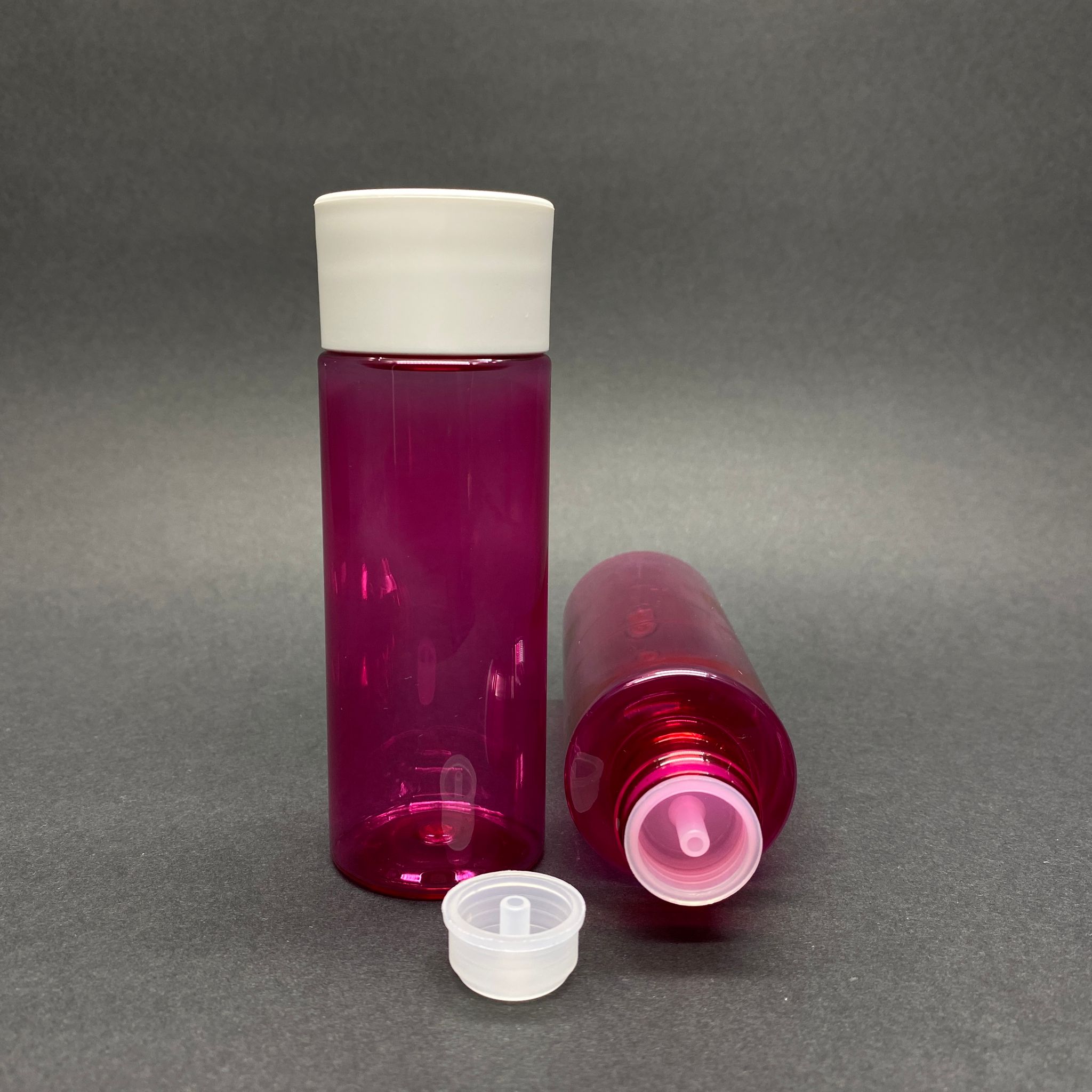 100 Cc Silindir Keskin Küt Model Sert (17 Gr) Pet Şişe - Beyaz Derin Kapaklı + Kolonya Tıpalı - Ağız Çapı 24 Mm - Pembe (Kolonya Şişesi, Losyon Şişesi, Gülsuyu Şişesi, Şampuan Şişesi Vb. Çok Amaçlı Kalın Pet Şişe)