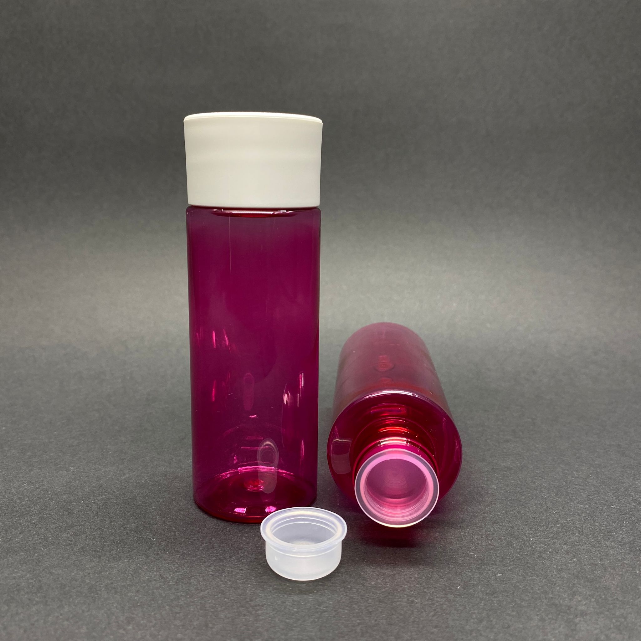 100 Cc Silindir Keskin Küt Model Sert (17 Gr) Pet Şişe - Beyaz Kalın Kapaklı + Kör Tıpalı - Ağız Çapı 24 Mm - Pembe