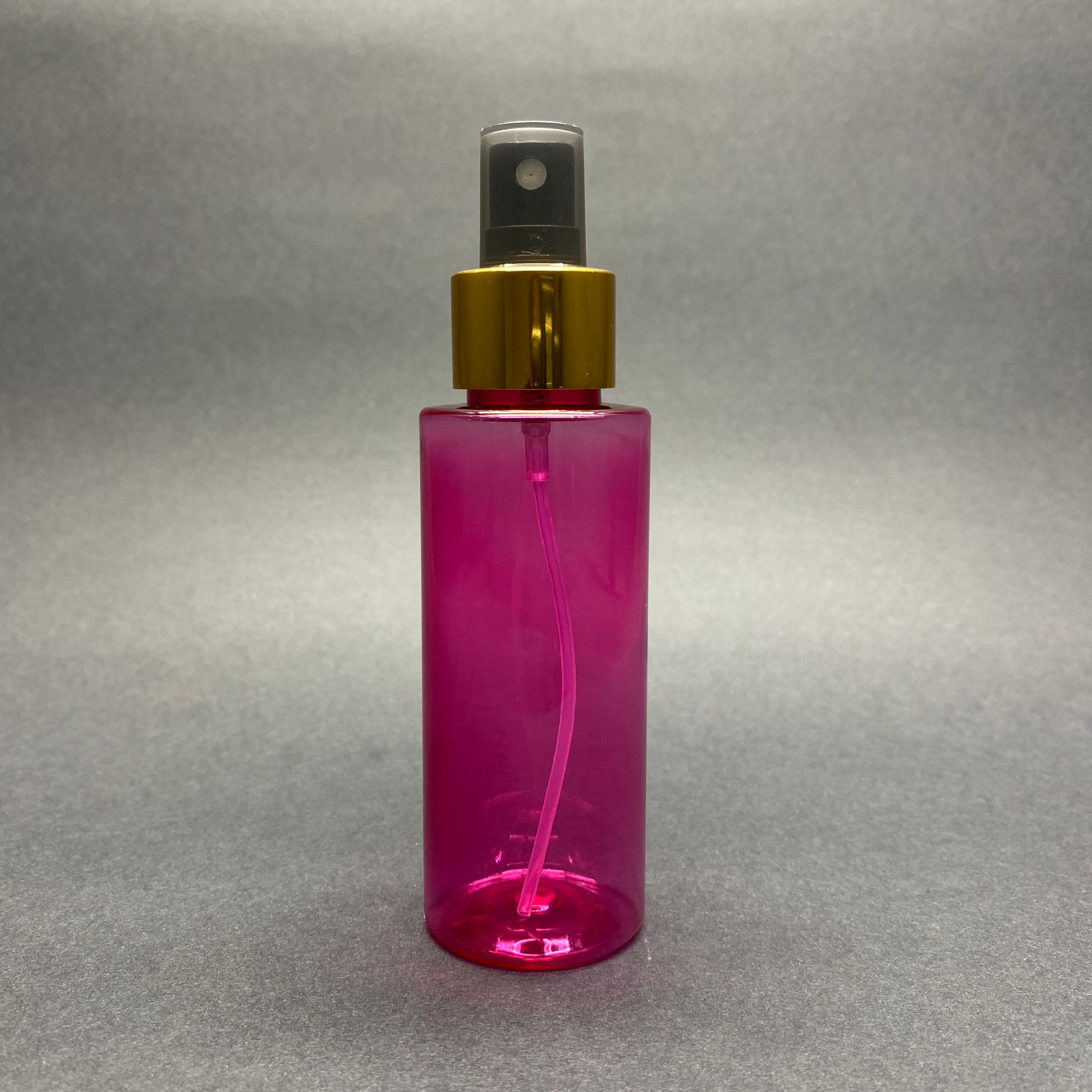 100 Cc Silindir Keskin Küt Model Sert (17 Gr) Pet Şişe - Gold Spreyli - Ağız Çapı 24 Mm - Pembe