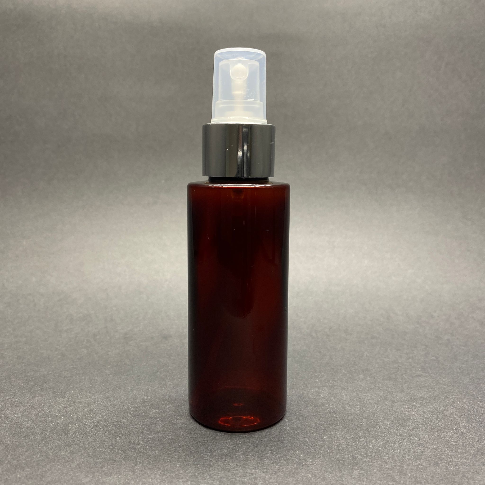 100 Cc Silindir Keskin Küt Model Sert (17 Gr) Pet Şişe - Gümüş Spreyli - Ağız Çapı 24 Mm - Amber
