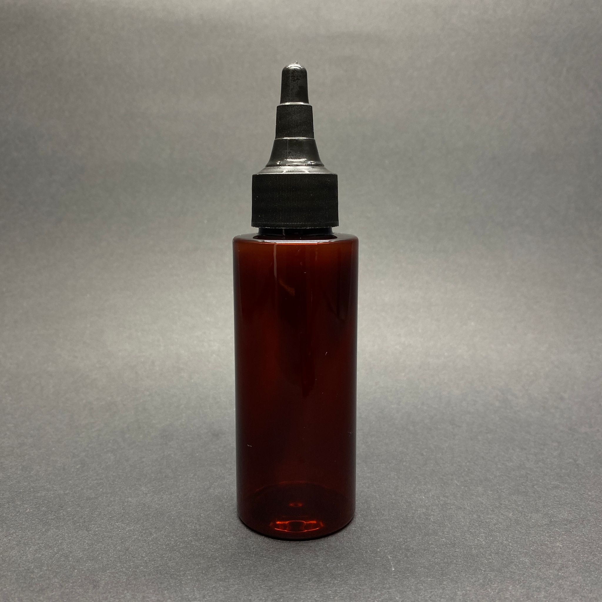 100 Cc Silindir Keskin Küt Model Sert (17 Gr) Pet Şişe - Siyah Asansör Kapaklı - Ağız Çapı 24 Mm - Amber