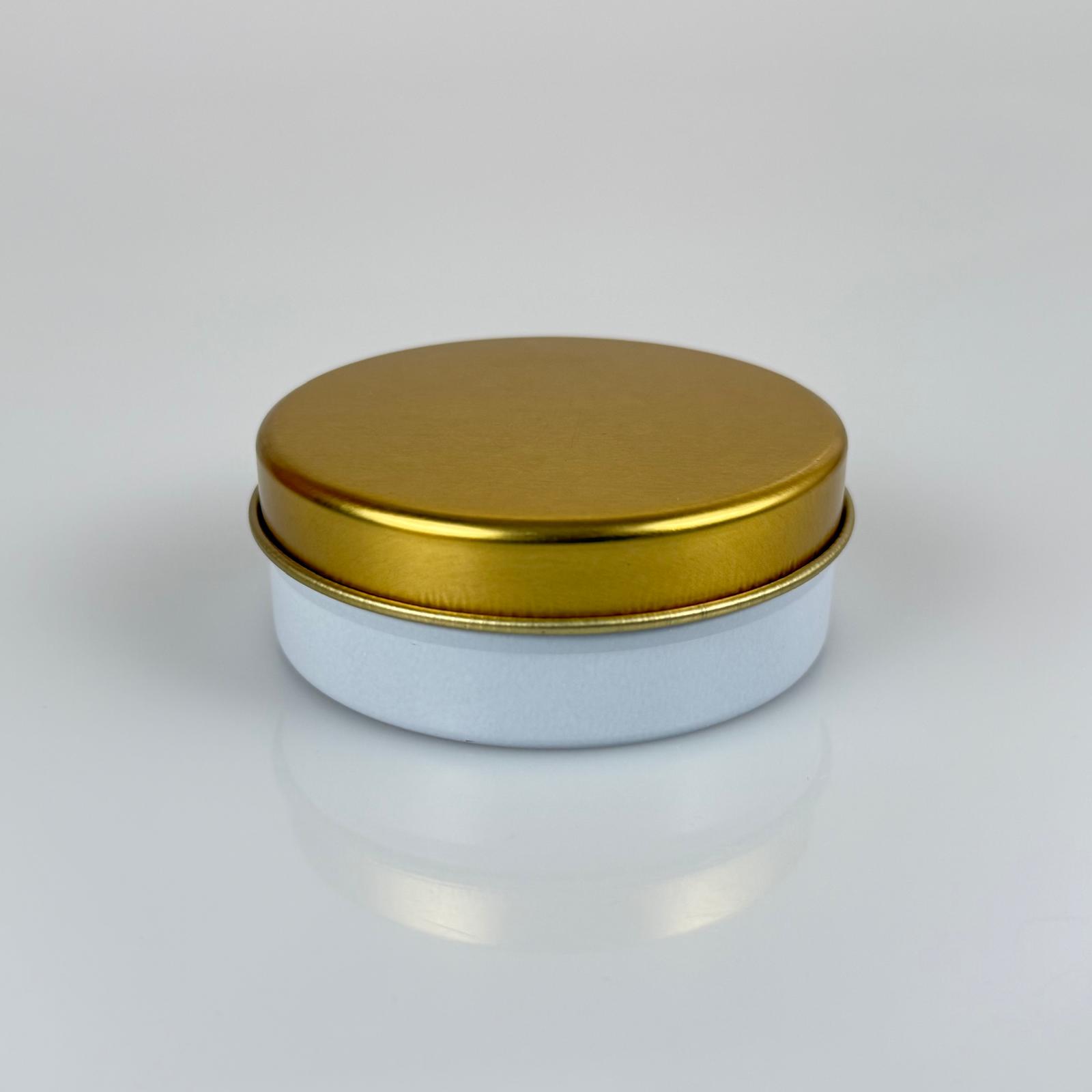 100 Cc Teneke Kutu - Beyaz - Gold Kapaklı - Metal Ambalaj - Mum Tenekesi 77 X 28 Mm