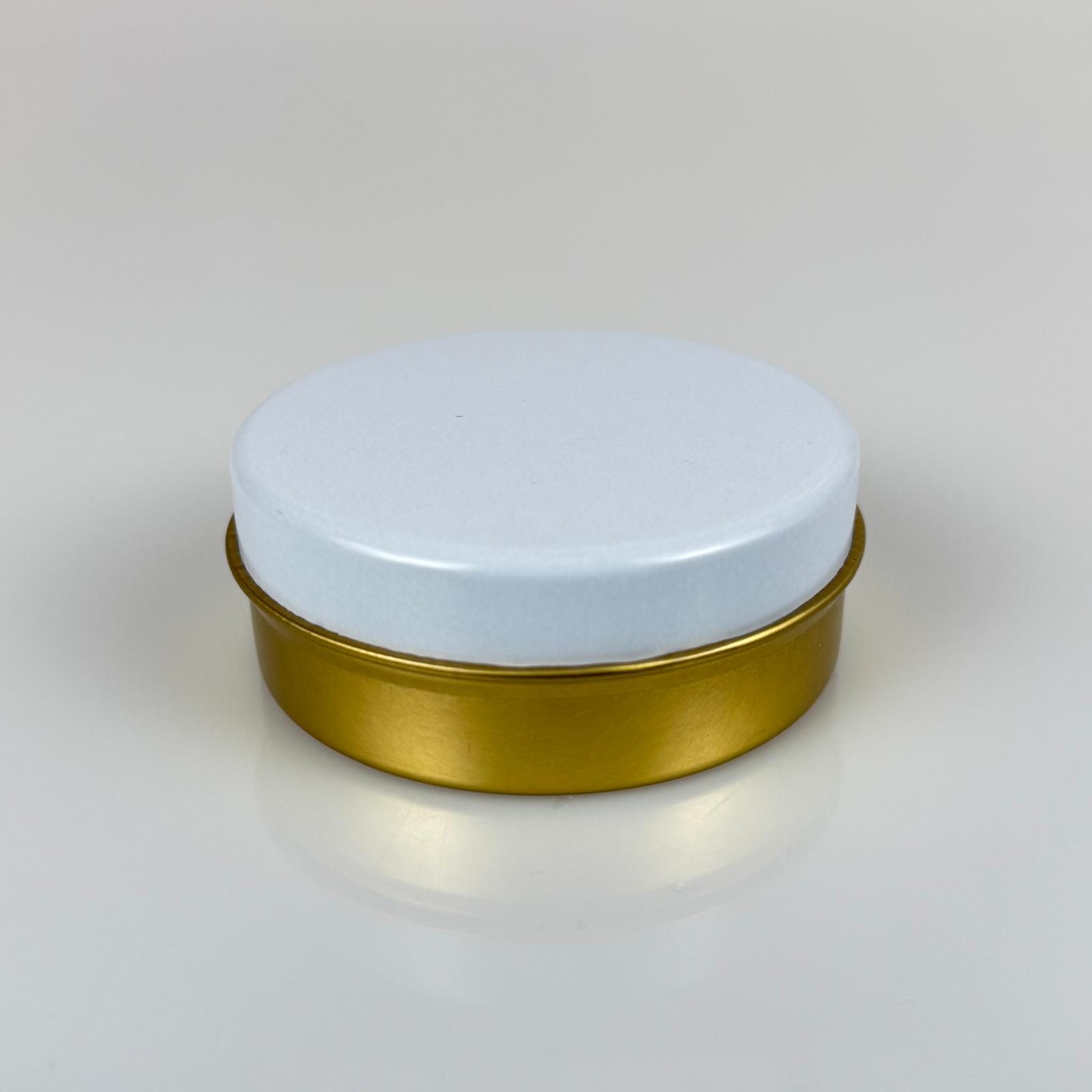 100 Cc Teneke Kutu - Gold - Beyaz Kapaklı - Metal Ambalaj - Mum Tenekesi 77 X 28 Mm