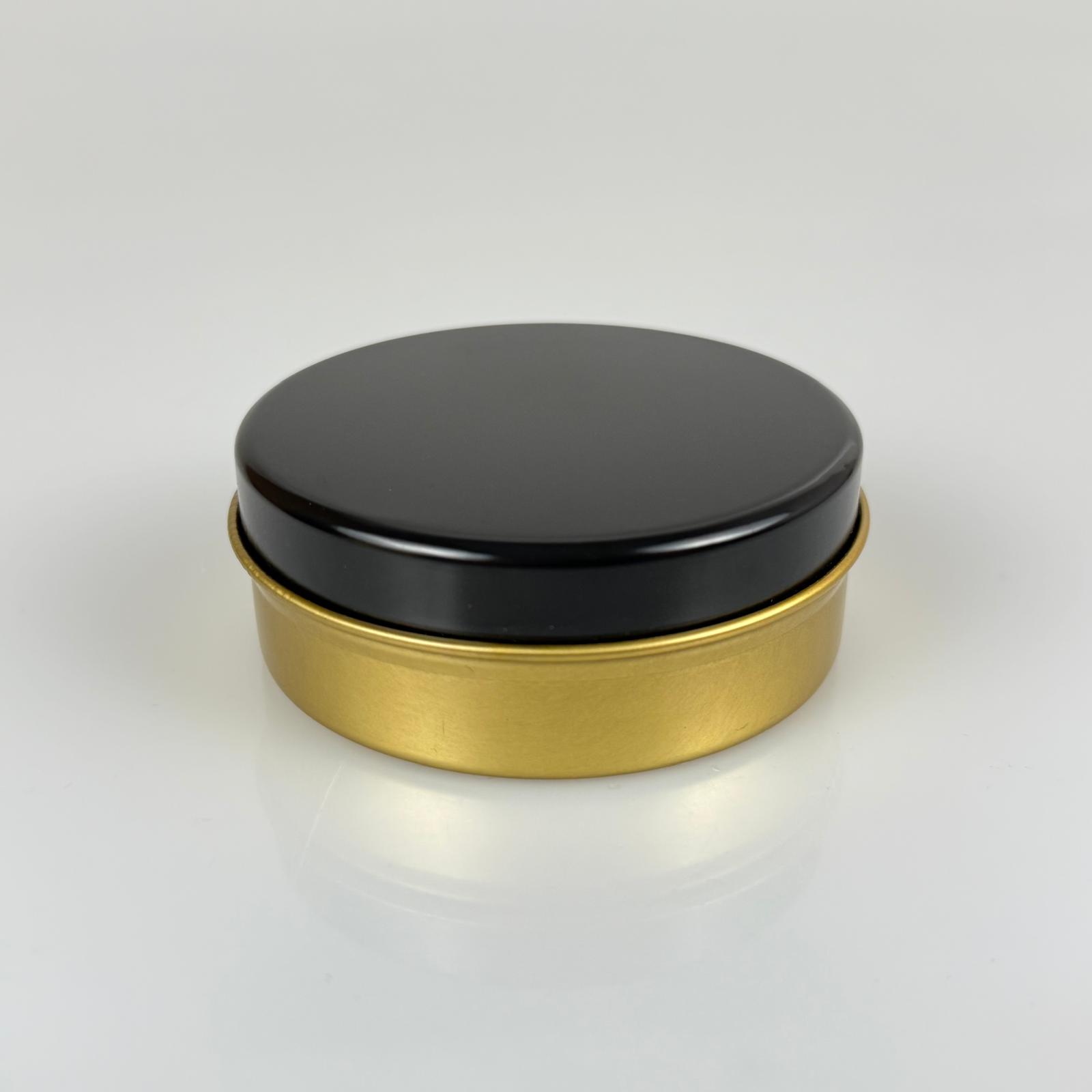 100 Cc Teneke Kutu - Gold - Siyah Kapaklı - Metal Ambalaj - Mum Tenekesi 77 X 28 Mm