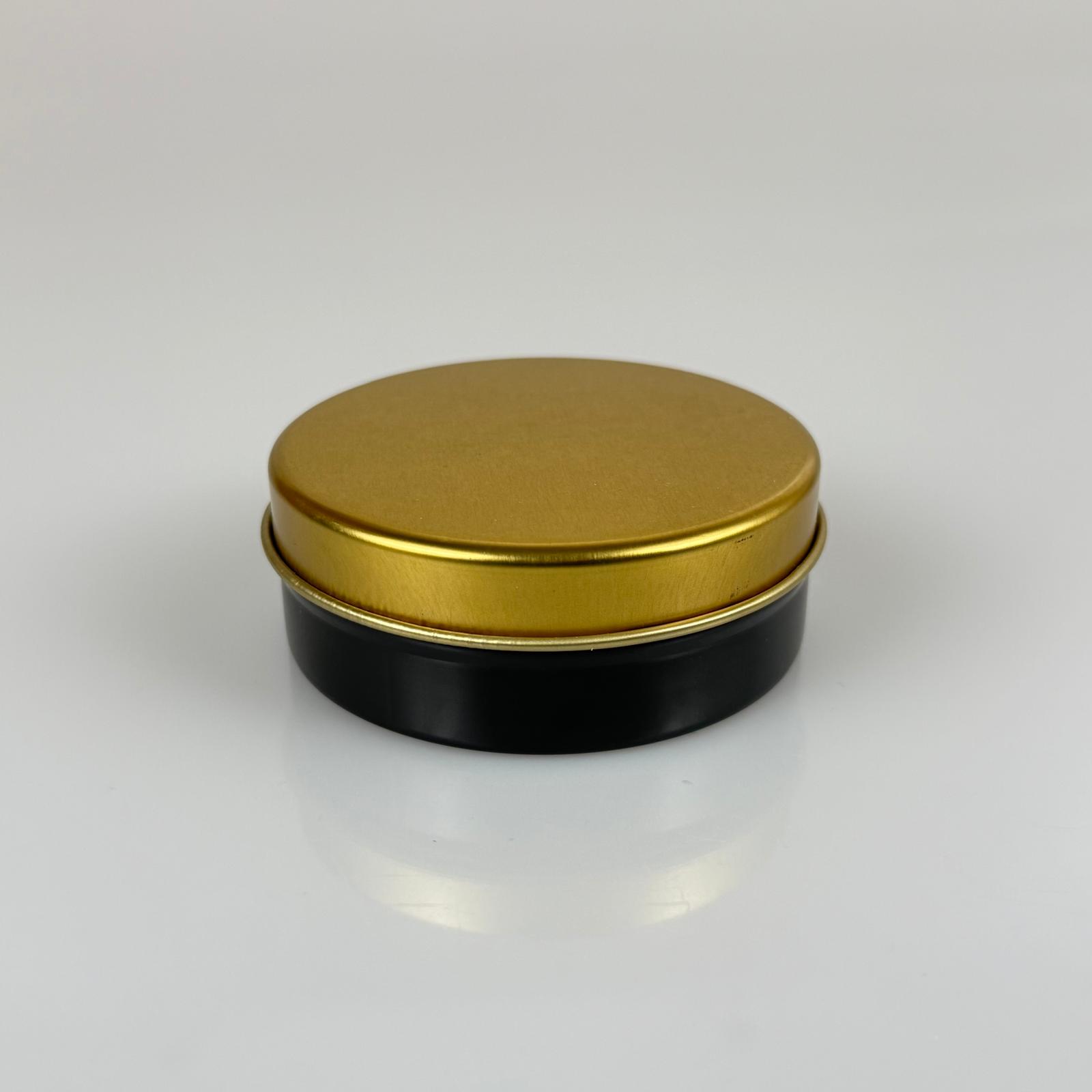 100 Cc Teneke Kutu - Siyah - Gold Kapaklı - Metal Ambalaj - Mum Tenekesi 77 X 28 Mm