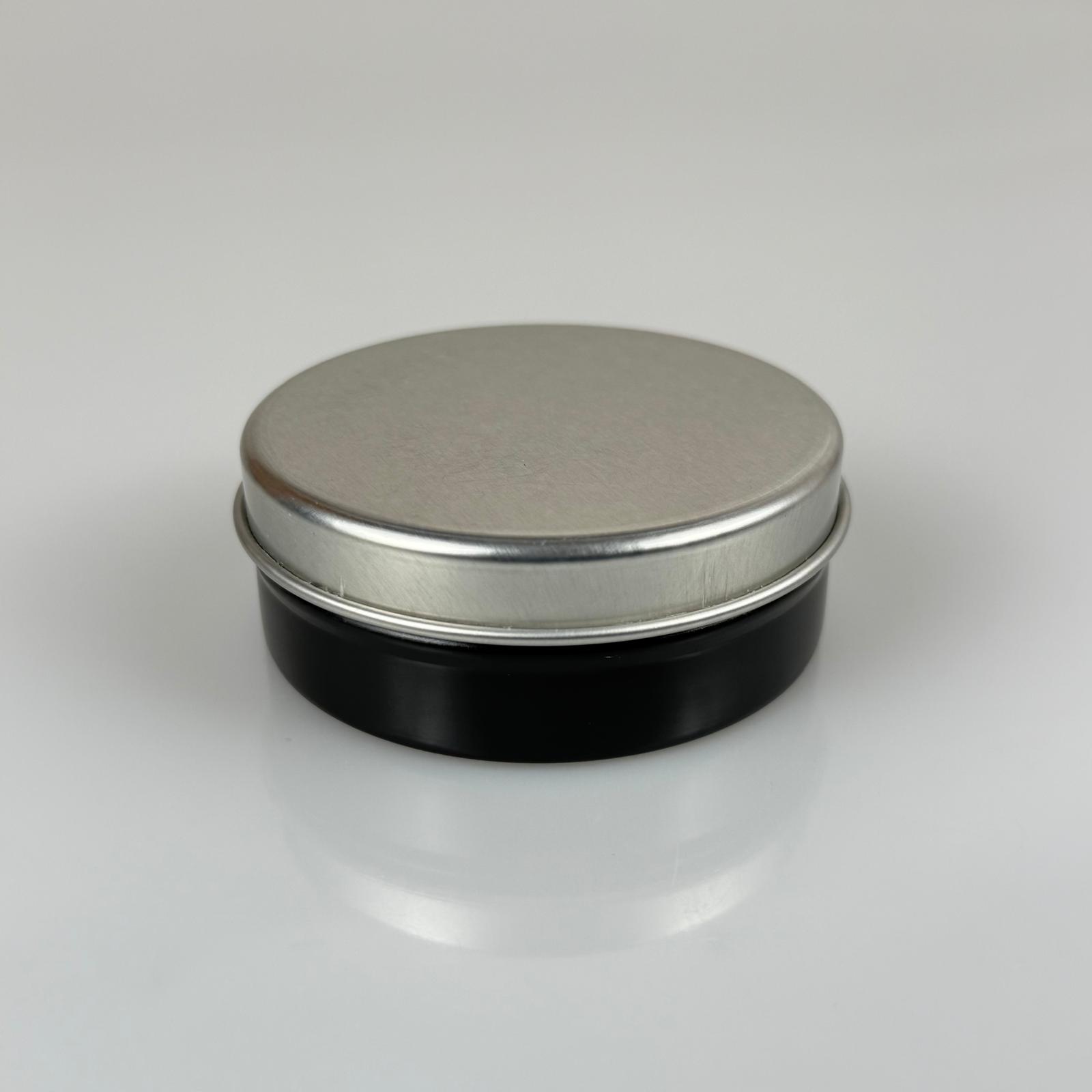 100 Cc Teneke Kutu - Siyah - Gümüş Kapaklı - Metal Ambalaj - Mum Tenekesi 77 X 28 Mm