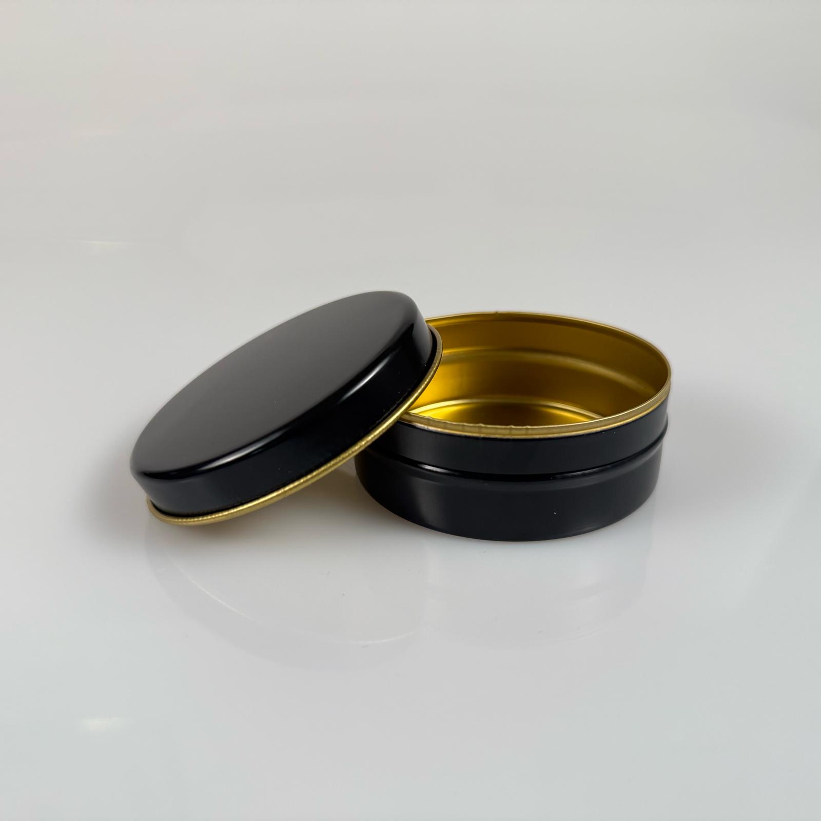 100 Cc Teneke Kutu - Siyah - Siyah Kapaklı - Metal Ambalaj - Mum Tenekesi 77 X 28 Mm