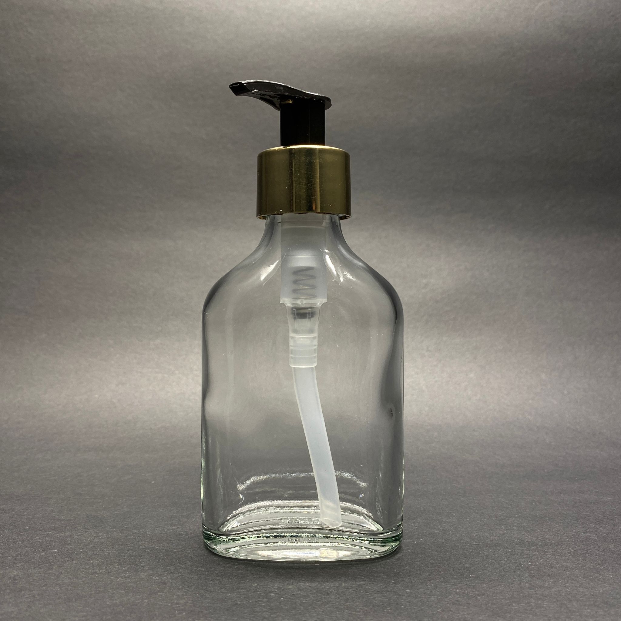100 Cc Yassı Cam Şişe - Gold Pompalı  - 100 Ml Sıvı Sabun Pompalı Yassı Cam Şişe , Cam Tonik Şişesi