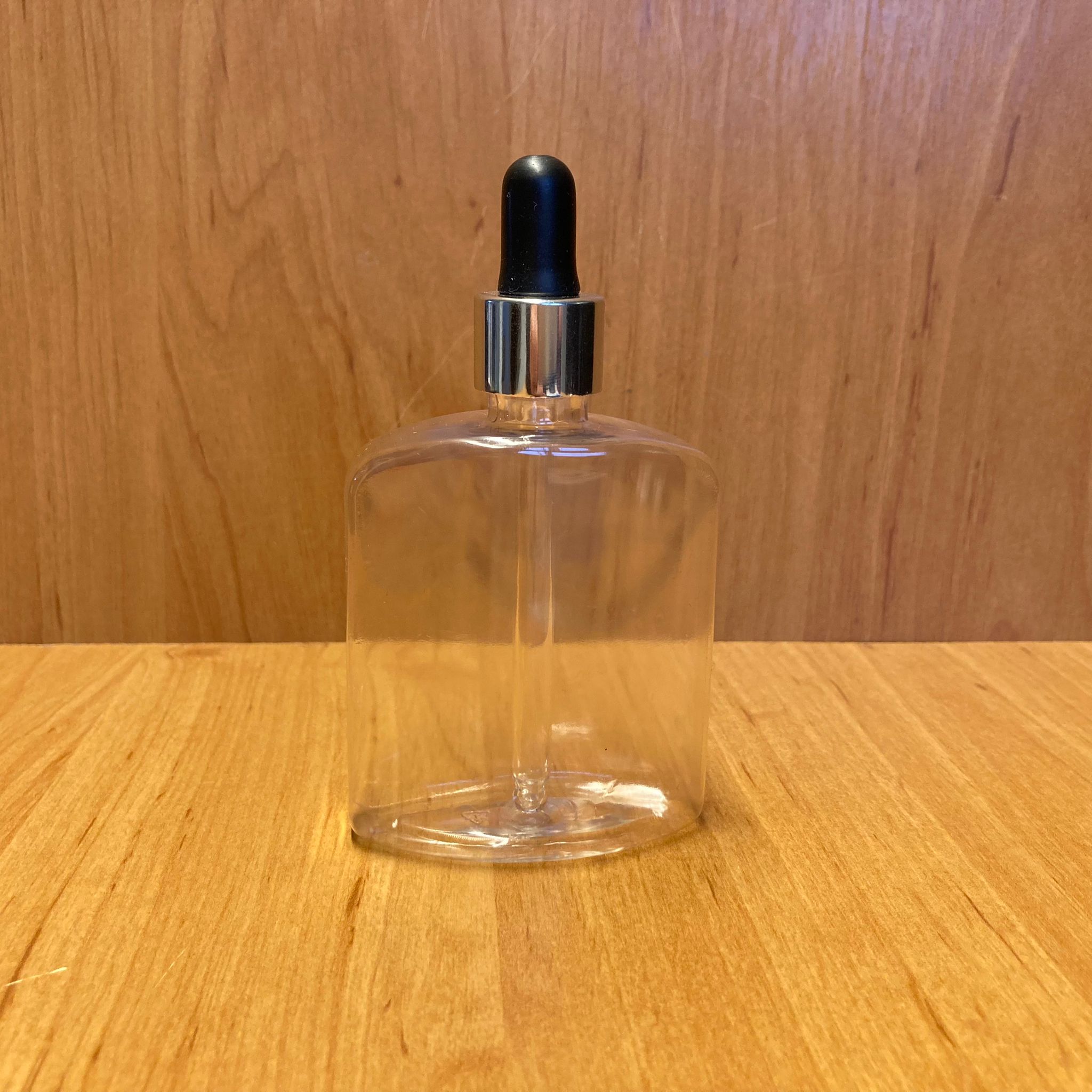 100 Cc Yassı Model Plastik Cam Damlalıklı Şişe - Siyah Emzik - Gümüş Metalik Kapak - 100 Ml Plastik Cam Damlalıklı Şişe