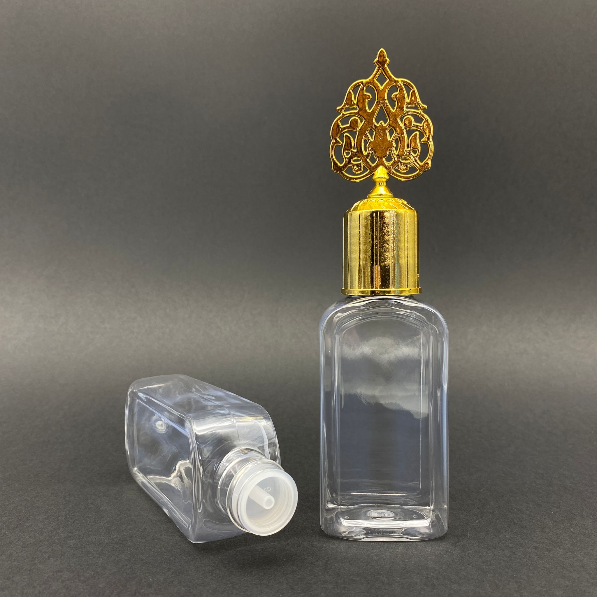 100 Cc Yassı Şişe - Gold Osmanlı Kapaklı - Kolonya Tıpalı - 100 Ml Plastik Kolonya Şişesi