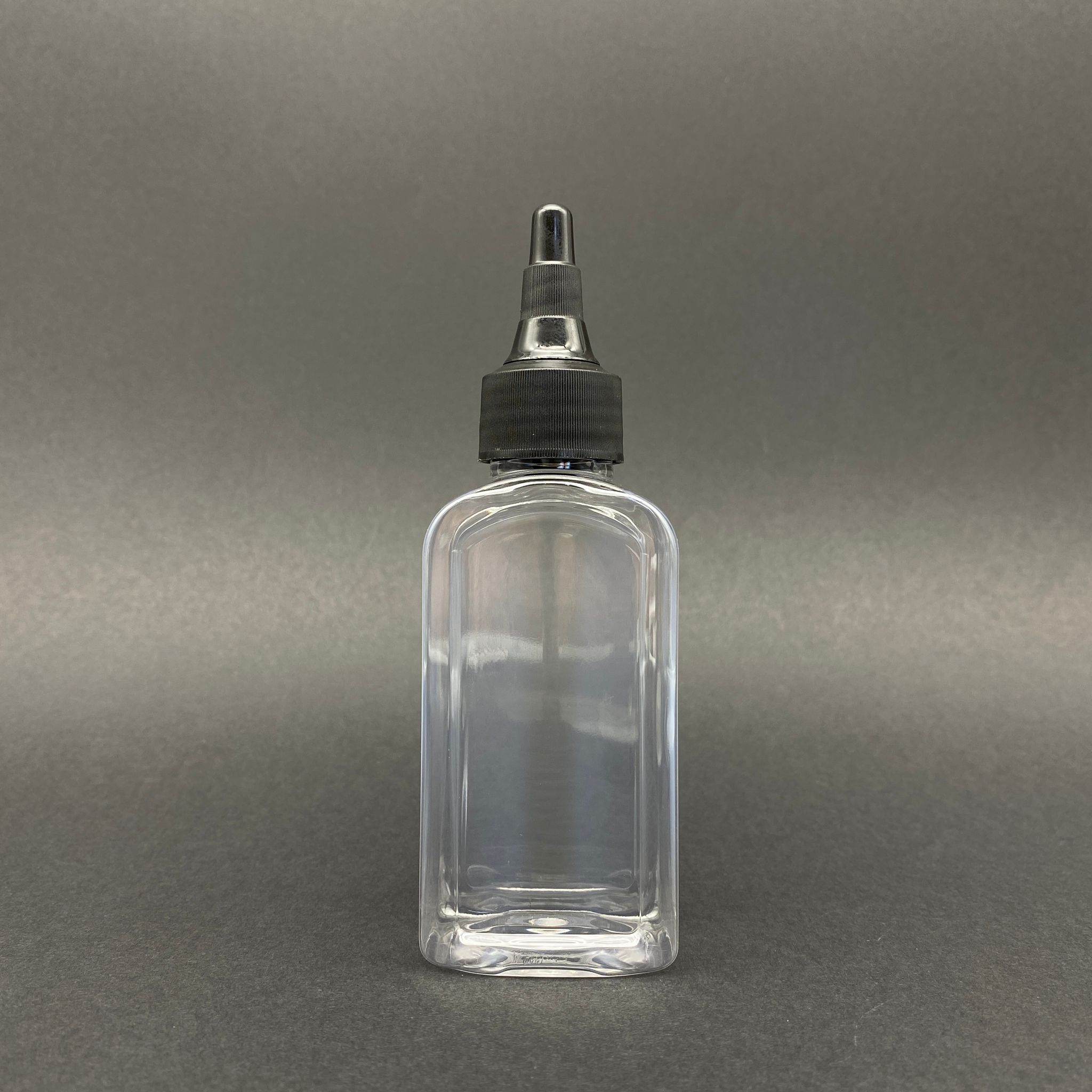 100 Cc Yassı Şişe - Siyah Asansör Akıtıcılı Kapaklı - 100 Ml Plastik Yassı Şişe