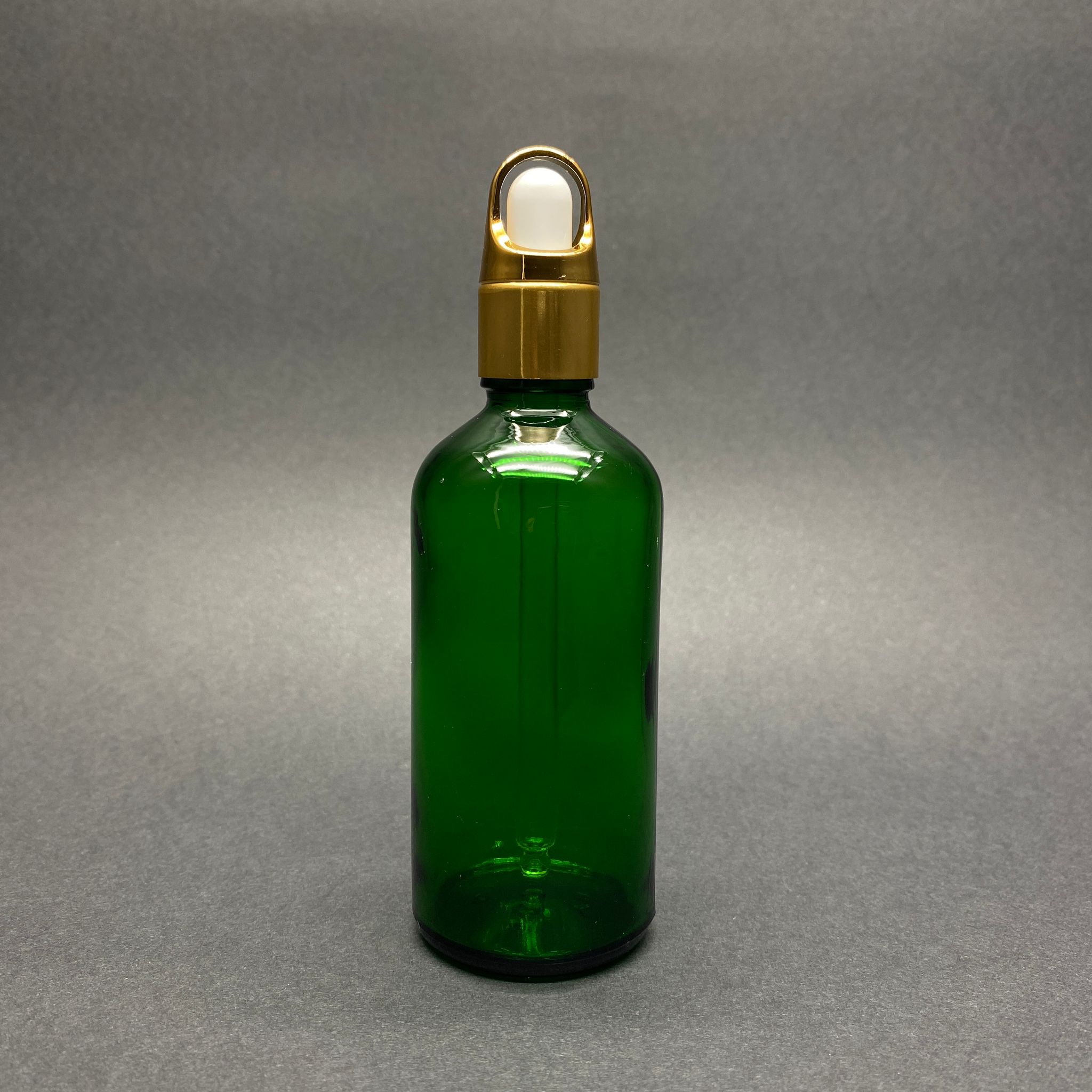 100 Cc Yeşil Cam Damlalıklı Şişe - Beyaz Emzik - Gold Flower Sepet Model Metalik Kapak - 100 Ml Cam Damlalıklı Şişe