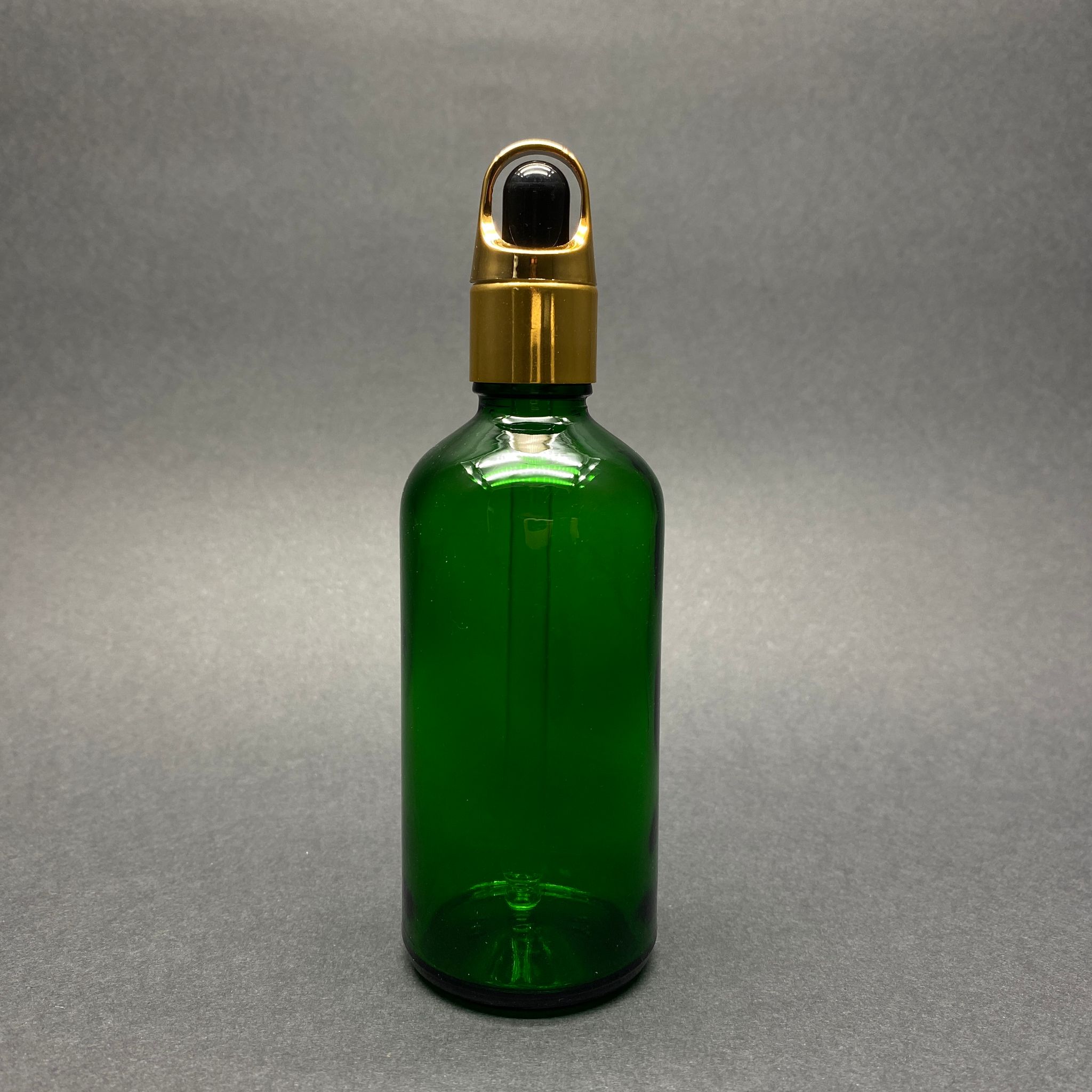 100 Cc Yeşil Cam Damlalıklı Şişe - Siyah Emzik - Gold Flower Sepet Model Metalik Kapak - 100 Ml Cam Damlalıklı Şişe