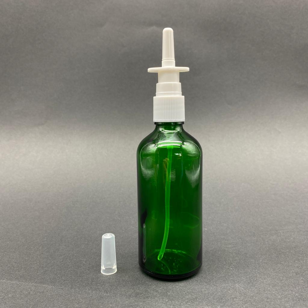 100 Cc Yeşil Cam Şişe Beyaz Burun Spreyli Takım - 100 Ml Nazal Spreyli Cam Şişe