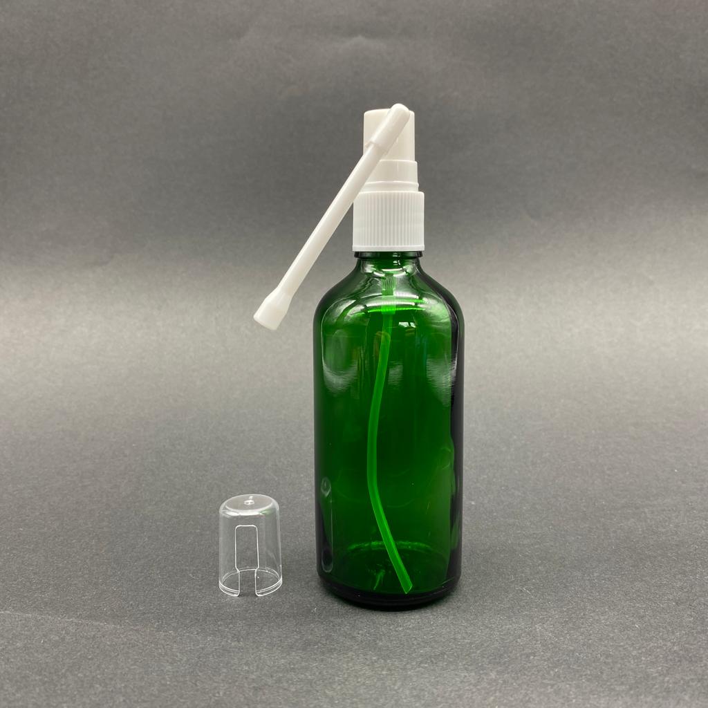 100 Cc Yeşil Cam Şişe Beyaz Oral Spreyli Takım - 100 Ml Boğaz Spreyli Cam Şişe