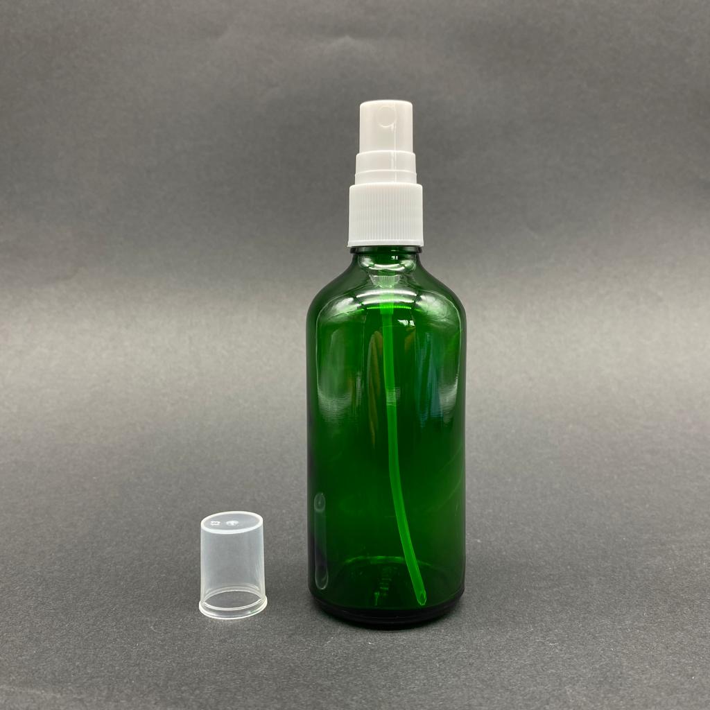 100 Cc Yeşil Cam Şişe Beyaz Spreyli Takım - 100 Ml Spreyli Şişe