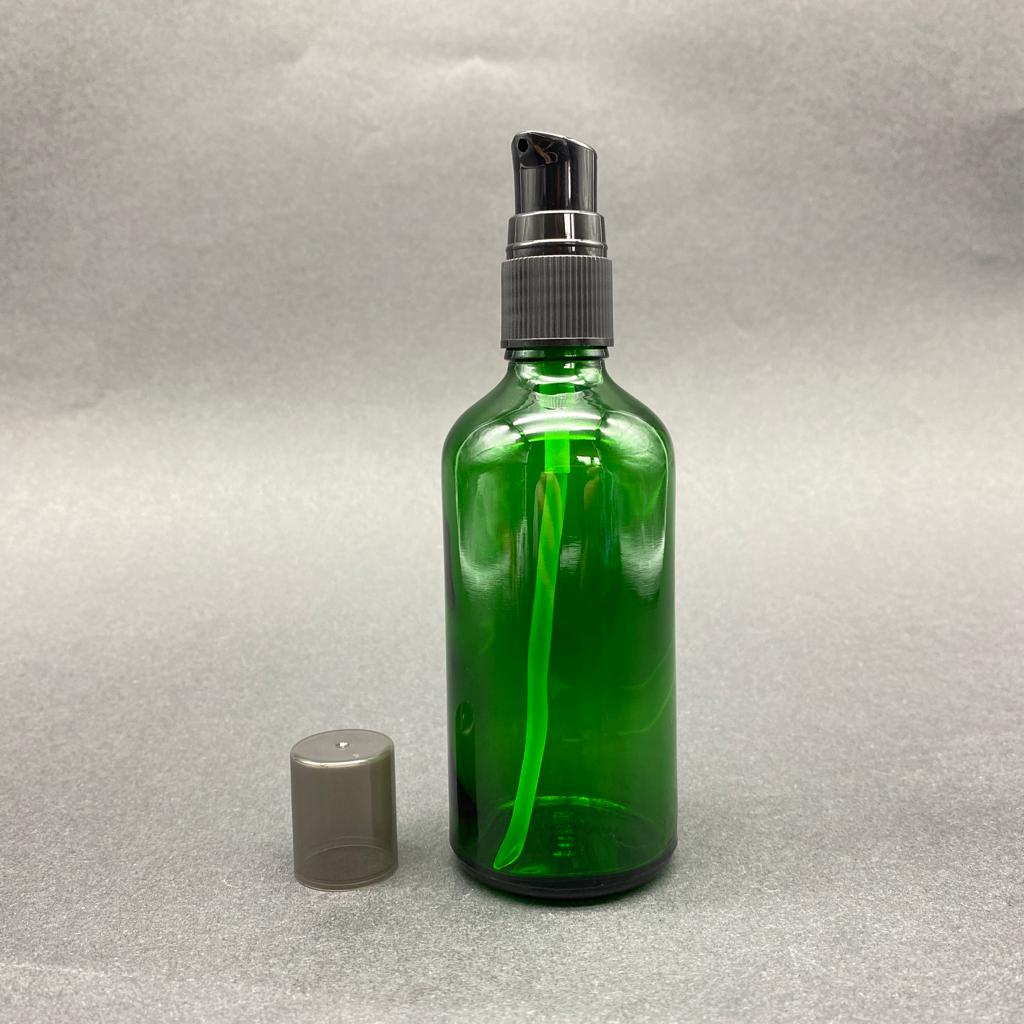 100 Cc Yeşil Cam Şişe Siyah Losyon Pompalı Takım - 100 Ml Pompalı Cam Şişe