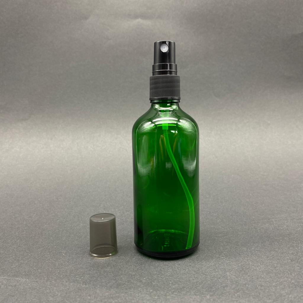 100 Cc Yeşil Cam Şişe Siyah Spreyli Takım - 100 Ml Spreyli Şişe