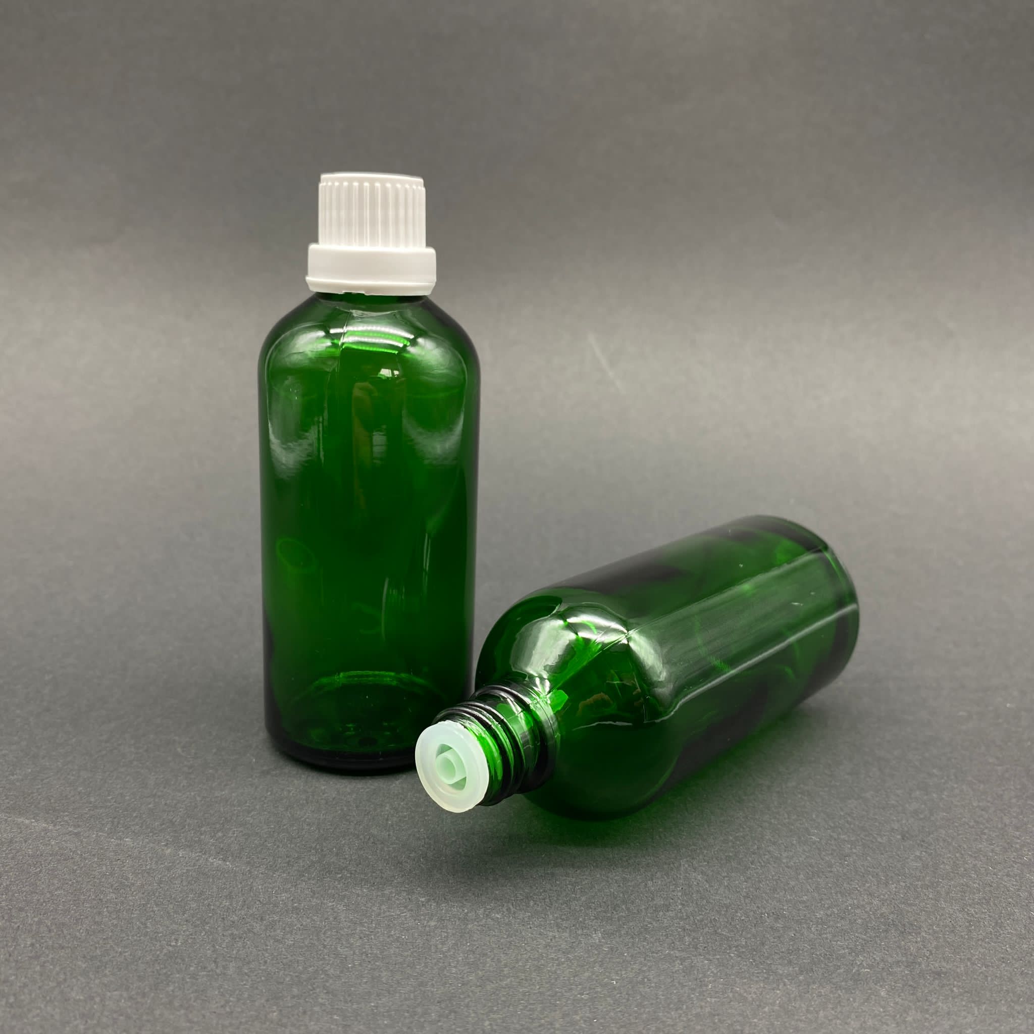 100 Cc Yeşil İçten Damlalıklı - Beyaz Kilit Kapaklı Cam Şişe - 100 Ml Yeşil Standart İçten Damlalıklı Cam Şişe