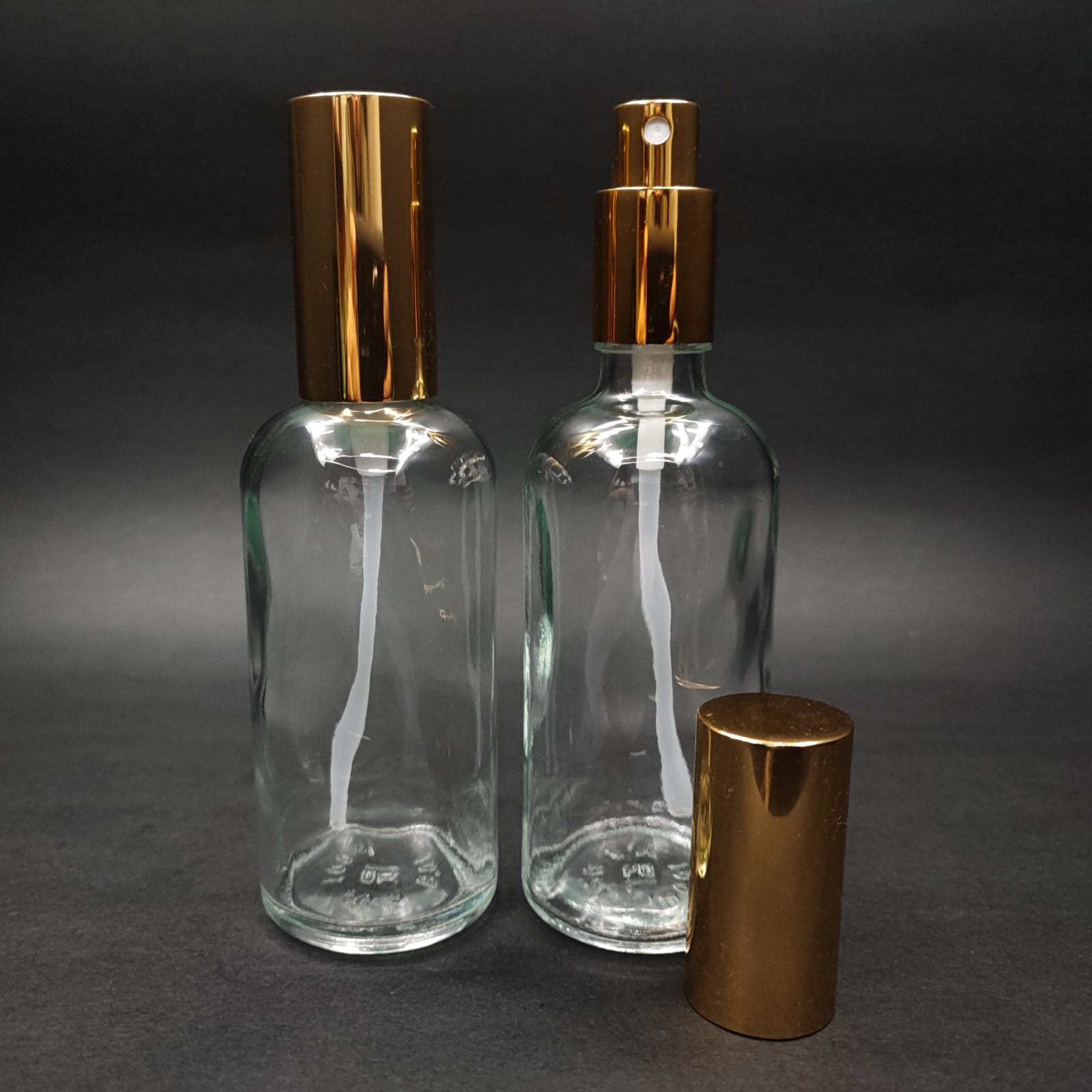 100 Ml Lüks Vidalı Valf Çevirme Parfüm Şişeleri - 100 Cc Şeffaf Cam Şişe - Gold Metal Spreyli Kapaklı Set