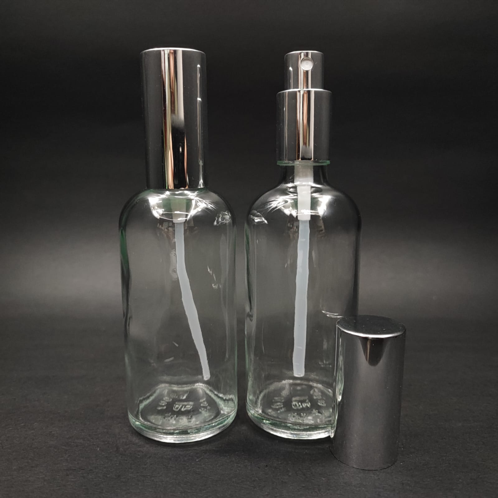 100 Ml Lüks Vidalı Valf Çevirme Parfüm Şişeleri - 100 Cc Şeffaf Cam Şişe - Gümüş Metal Spreyli Kapaklı Set
