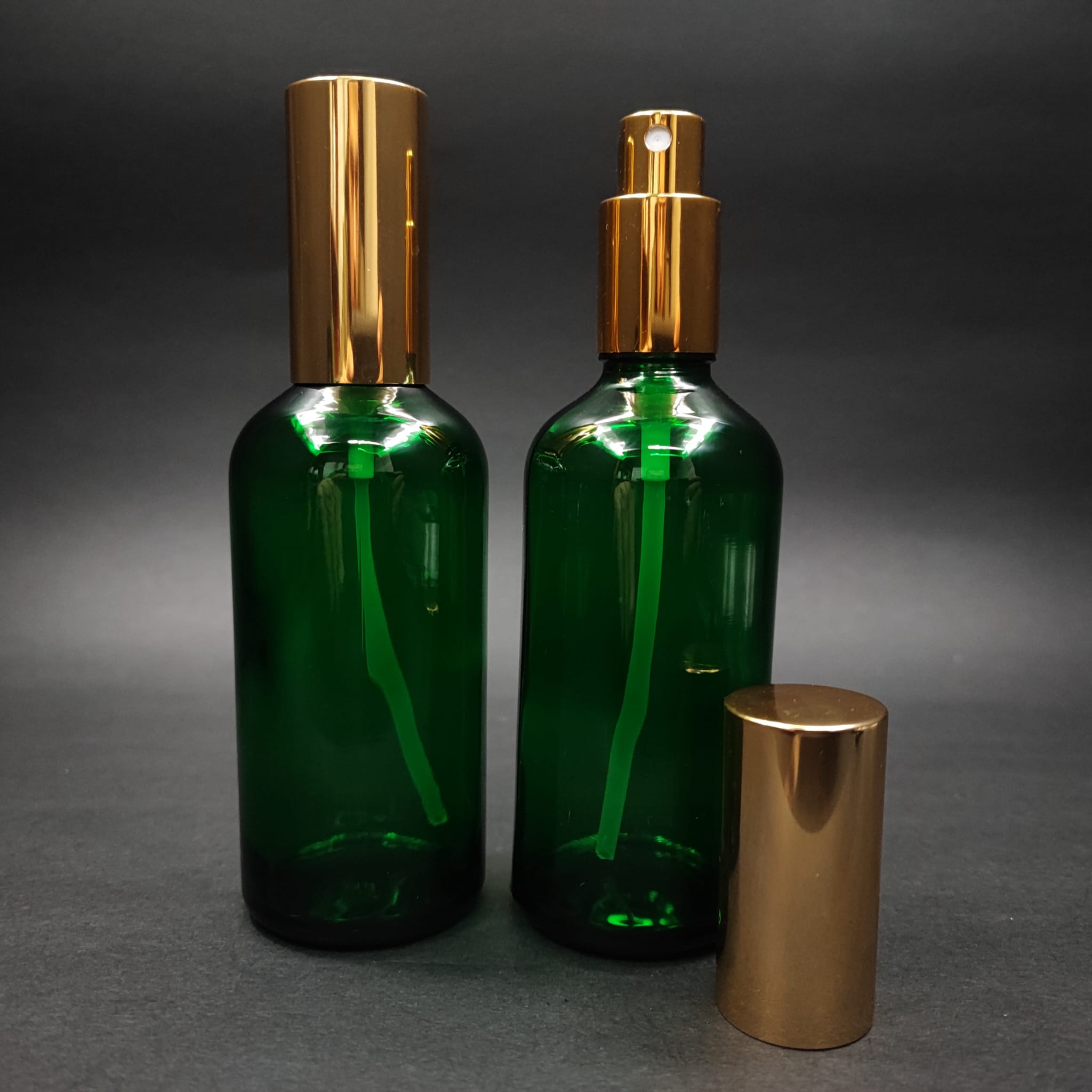 100 Ml Lüks Vidalı Valf Çevirme Parfüm Şişeleri - 100 Cc Yeşil Cam Şişe - Gold Metal Spreyli Kapaklı Set