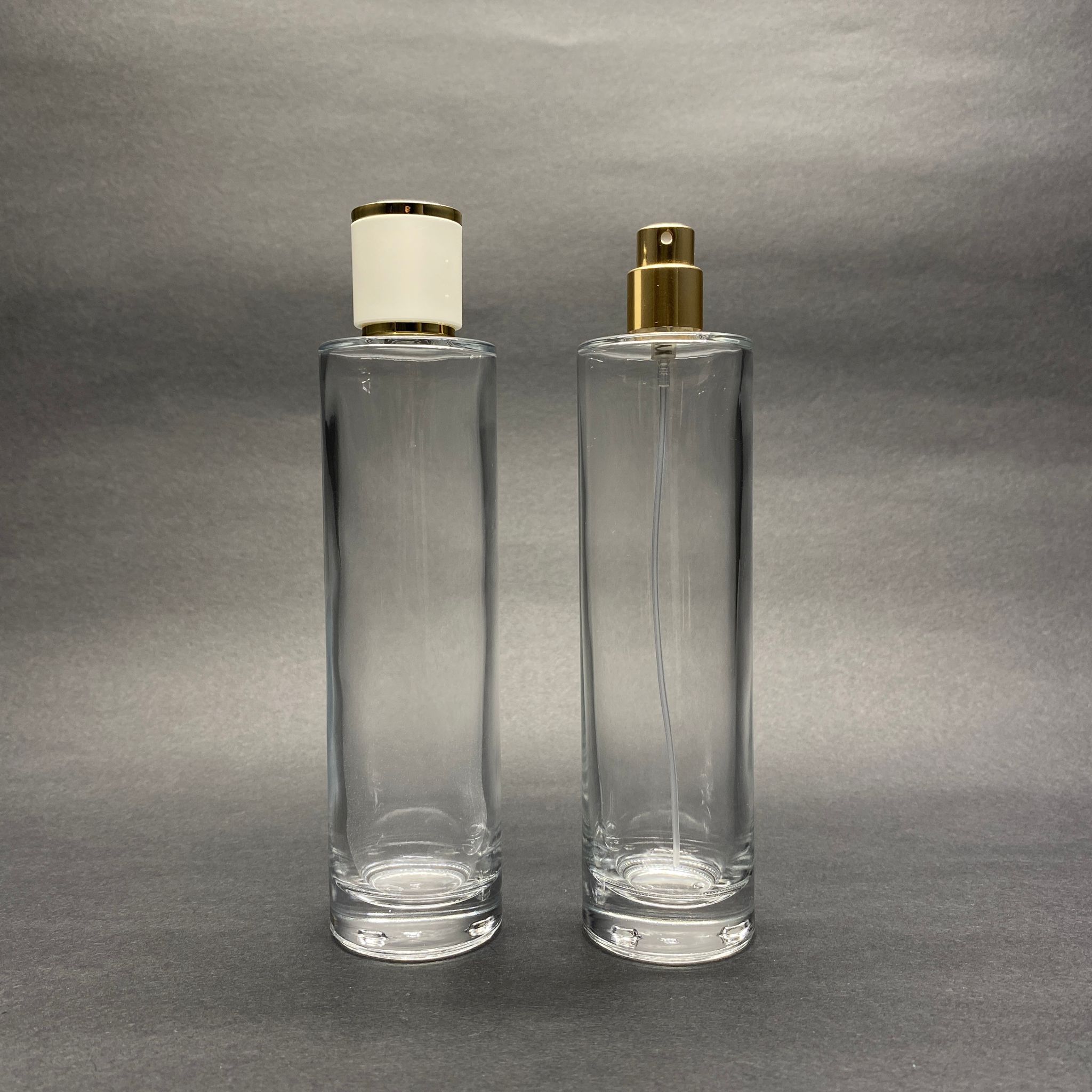 100 Ml Silindir Model Uzun Pealy Parfüm Şişesi - Gold Metal Spreyli + Gold Beyaz Kapaklı (Ağız 15 Mm Geçme Kolay Kapama)